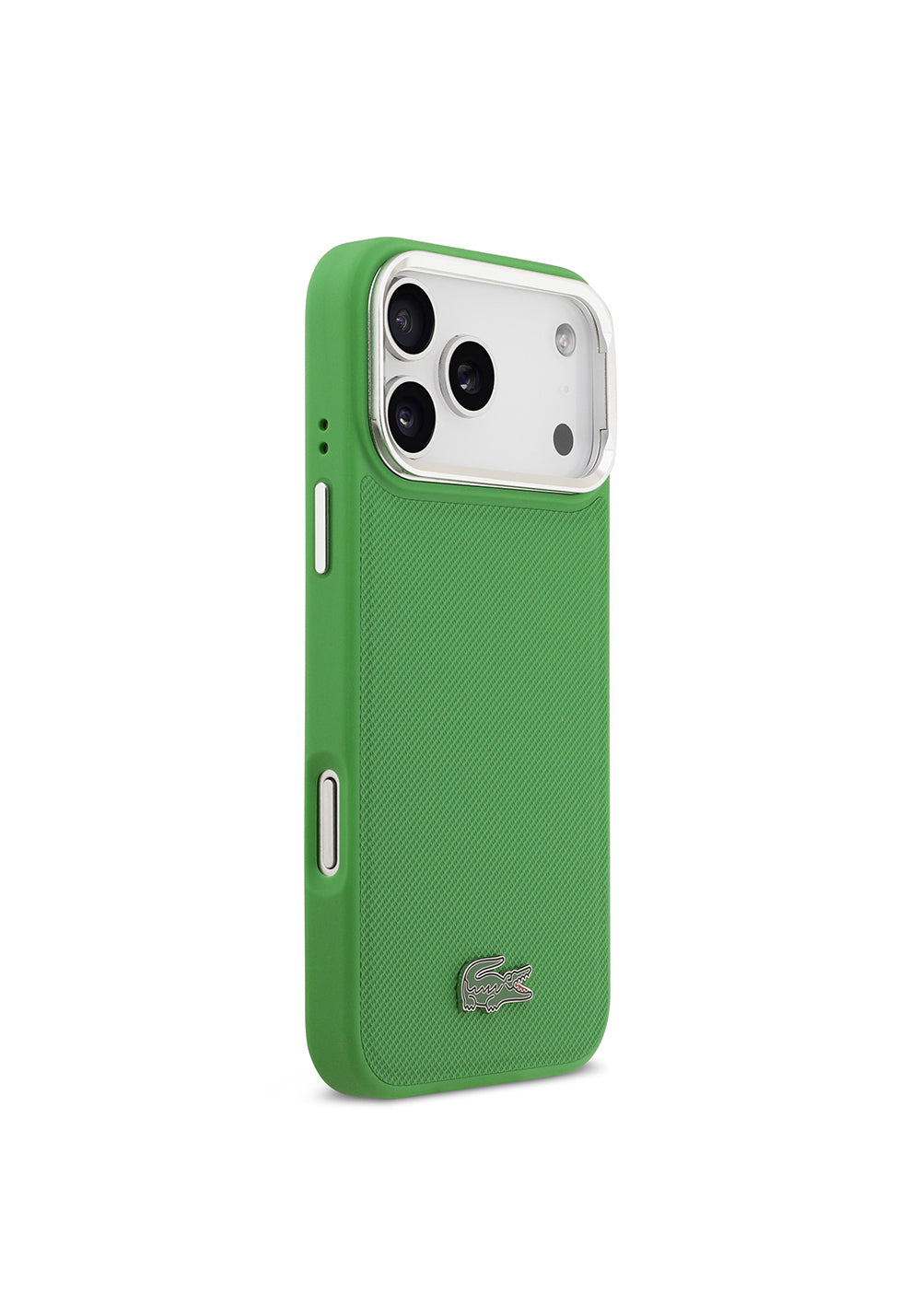 Apple iPhone 17 Pro Max Kılıf Lacoste Orijinal Lisanslı Manyetik Şarj Uyumlu PU Pike Desenli Standlı Metal Logolu Kapak