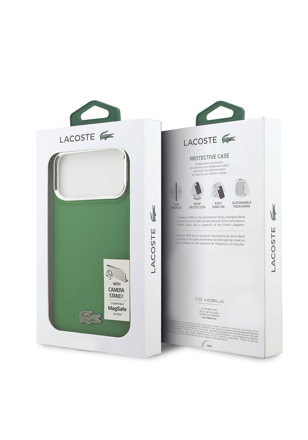 Apple iPhone 17 Pro Max Kılıf Lacoste Orijinal Lisanslı Manyetik Şarj Uyumlu PU Pike Desenli Standlı Metal Logolu Kapak
