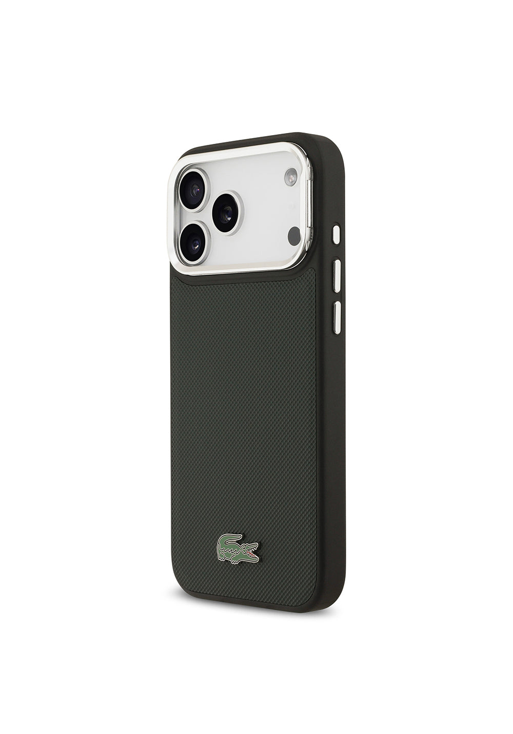 Apple iPhone 17 Pro Max Kılıf Lacoste Orijinal Lisanslı Manyetik Şarj Uyumlu PU Pike Desenli Standlı Metal Logolu Kapak