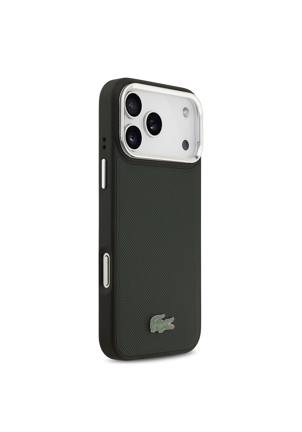 Apple iPhone 17 Pro Max Kılıf Lacoste Orijinal Lisanslı Manyetik Şarj Uyumlu PU Pike Desenli Standlı Metal Logolu Kapak