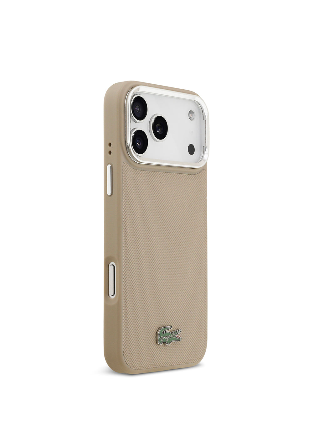 Apple iPhone 17 Pro Max Kılıf Lacoste Orijinal Lisanslı Manyetik Şarj Uyumlu PU Pike Desenli Standlı Metal Logolu Kapak