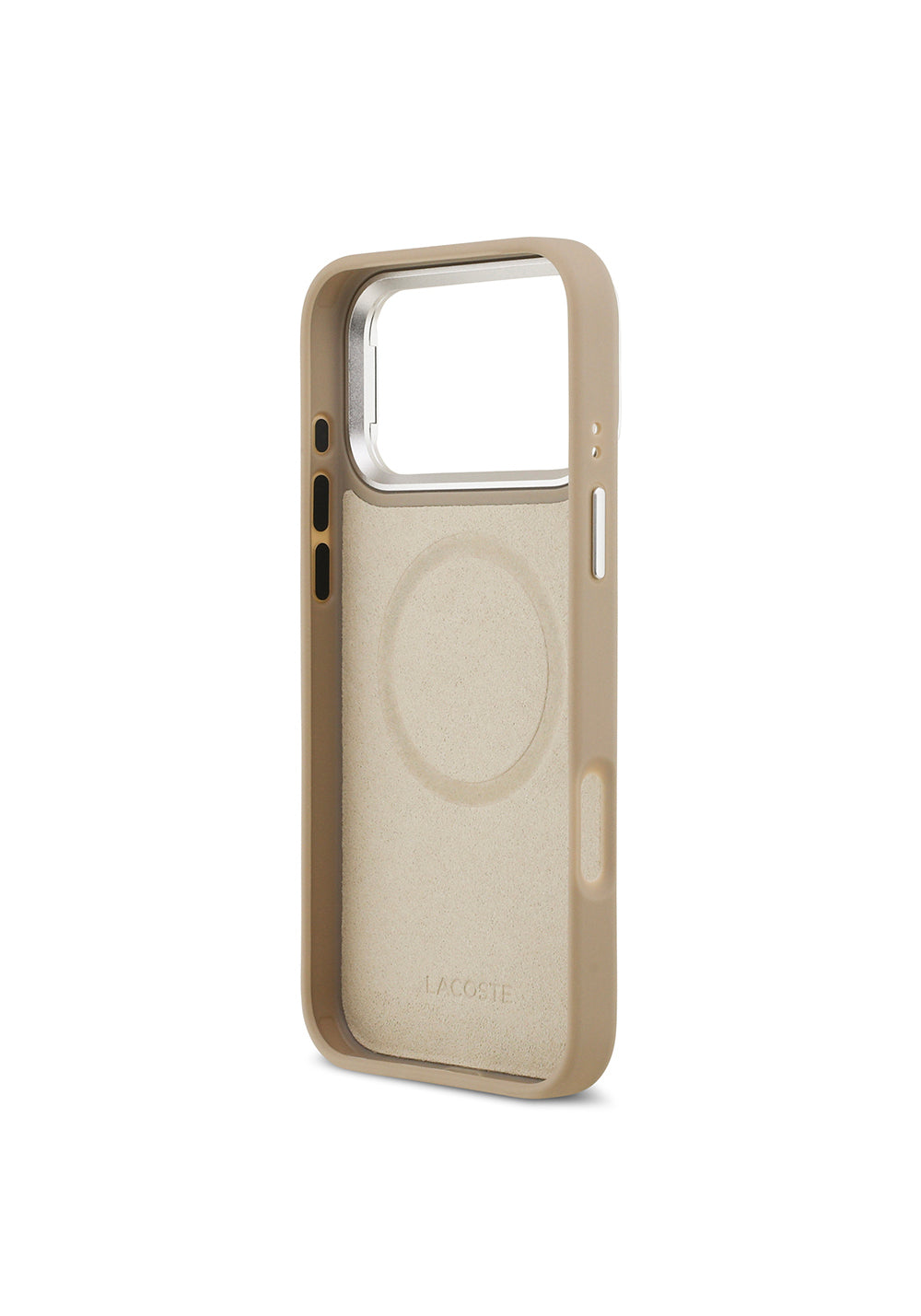 Apple iPhone 17 Pro Max Kılıf Lacoste Orijinal Lisanslı Manyetik Şarj Uyumlu PU Pike Desenli Standlı Metal Logolu Kapak