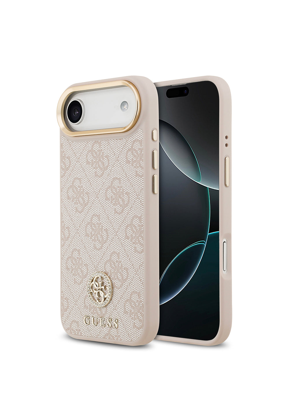 Apple iPhone 17 Air Kılıf Guess Orijinal Lisanslı Manyetik Şarj Uyumlu Gold Metal Kamera Çerçeveli Taşlı 4G Logolu Kapak