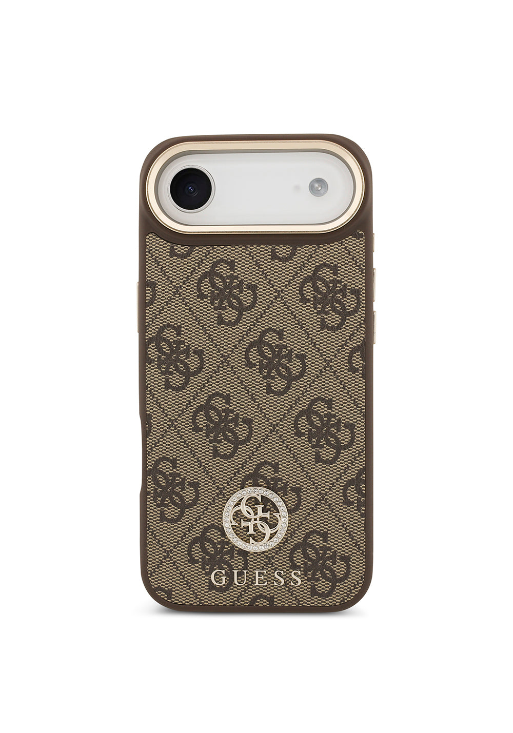 Apple iPhone 17 Air Kılıf Guess Orijinal Lisanslı Manyetik Şarj Uyumlu Gold Metal Kamera Çerçeveli Taşlı 4G Logolu Kapak