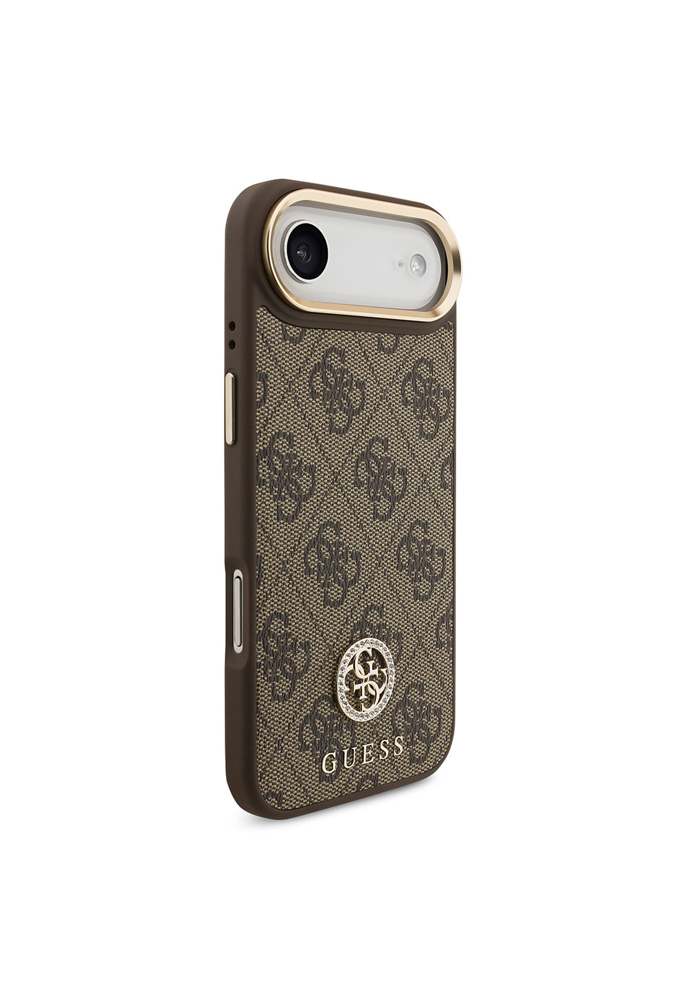 Apple iPhone 17 Air Kılıf Guess Orijinal Lisanslı Manyetik Şarj Uyumlu Gold Metal Kamera Çerçeveli Taşlı 4G Logolu Kapak