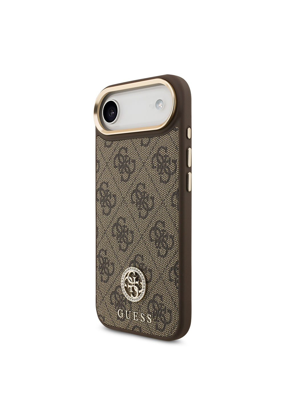 Apple iPhone 17 Air Kılıf Guess Orijinal Lisanslı Manyetik Şarj Uyumlu Gold Metal Kamera Çerçeveli Taşlı 4G Logolu Kapak