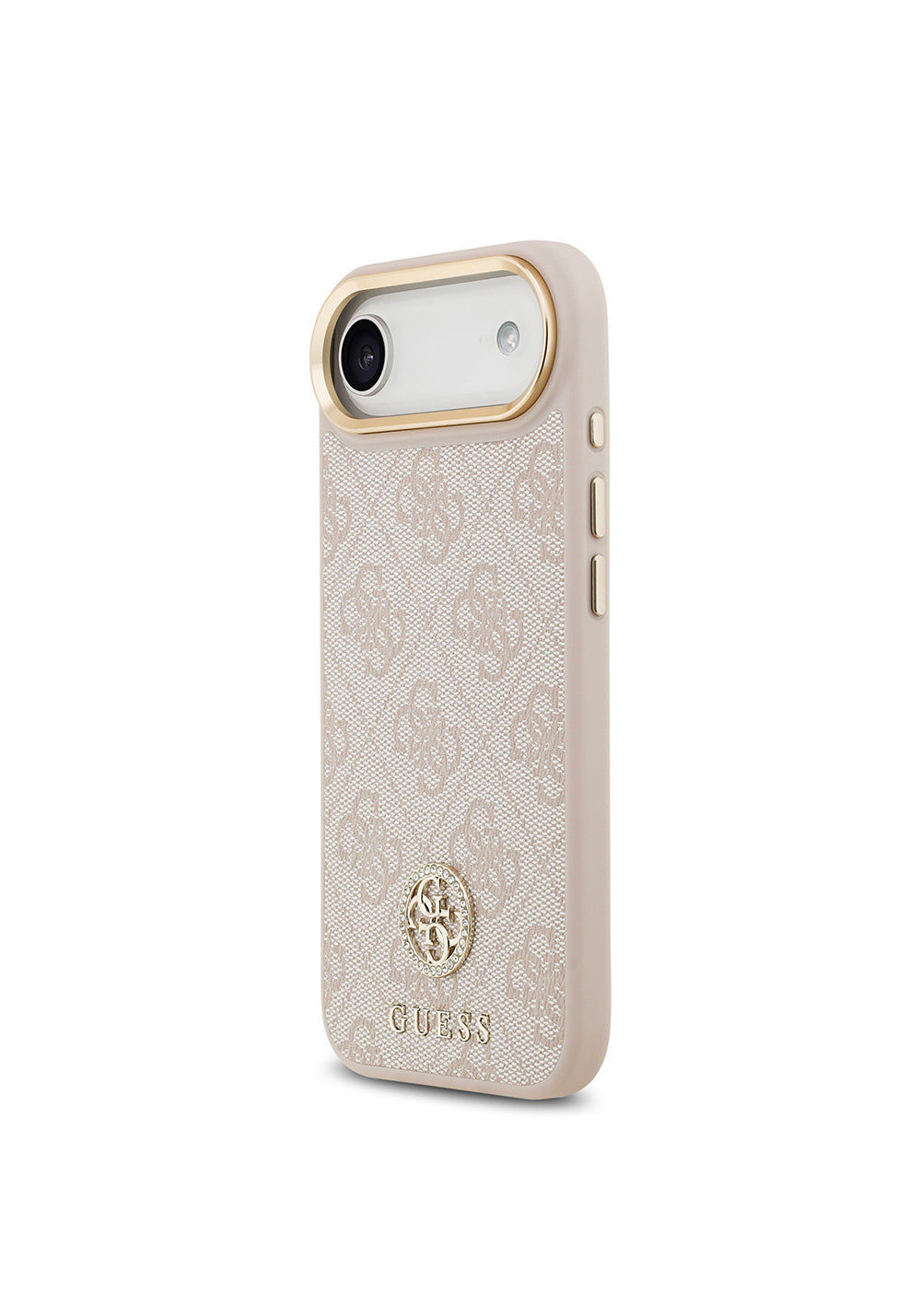 Apple iPhone 17 Air Kılıf Guess Orijinal Lisanslı Manyetik Şarj Uyumlu Gold Metal Kamera Çerçeveli Taşlı 4G Logolu Kapak