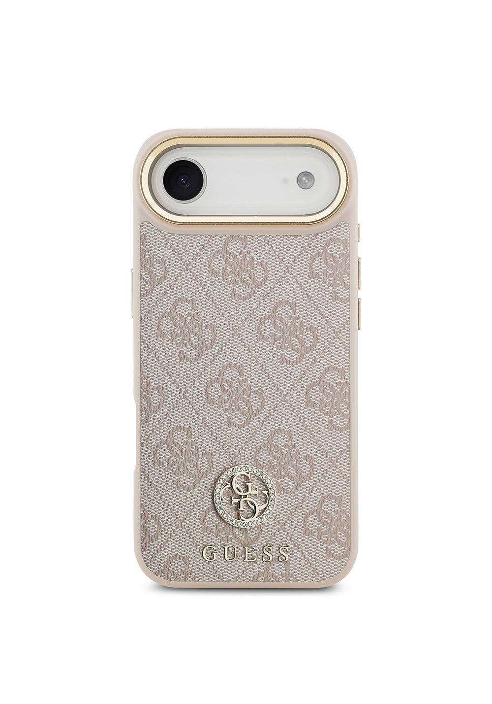 Apple iPhone 17 Air Kılıf Guess Orijinal Lisanslı Manyetik Şarj Uyumlu Gold Metal Kamera Çerçeveli Taşlı 4G Logolu Kapak