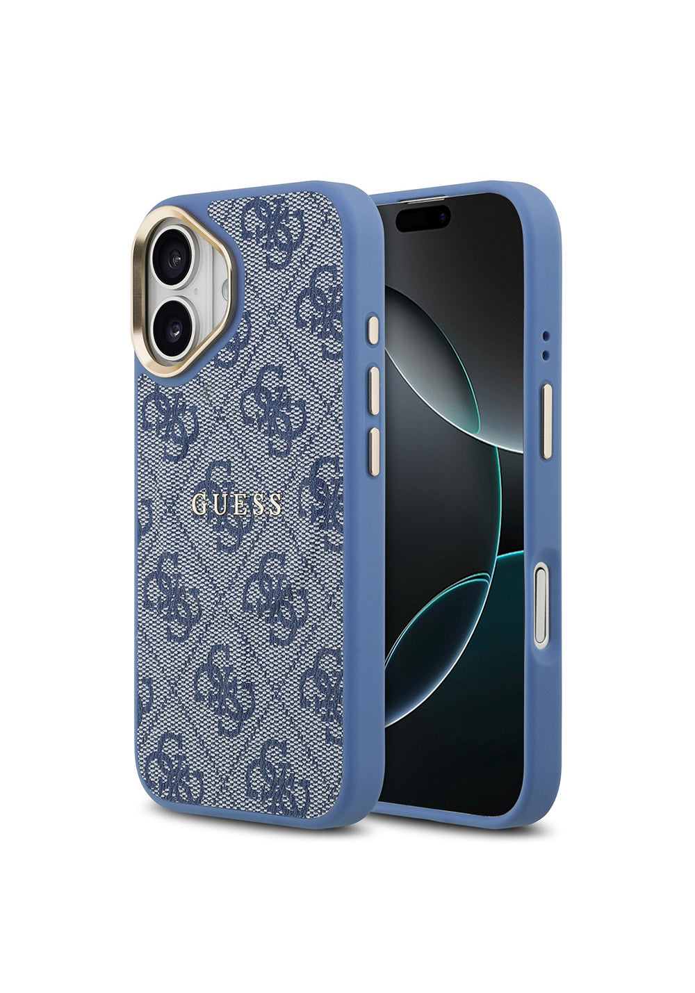 Apple iPhone 17 Kılıf Guess Orijinal Lisanslı Manyetik Şarj Uyumlu Gold Metal Kamera Çerçeveli PU Deri 4G Desenli Yazı Logolu Kapak