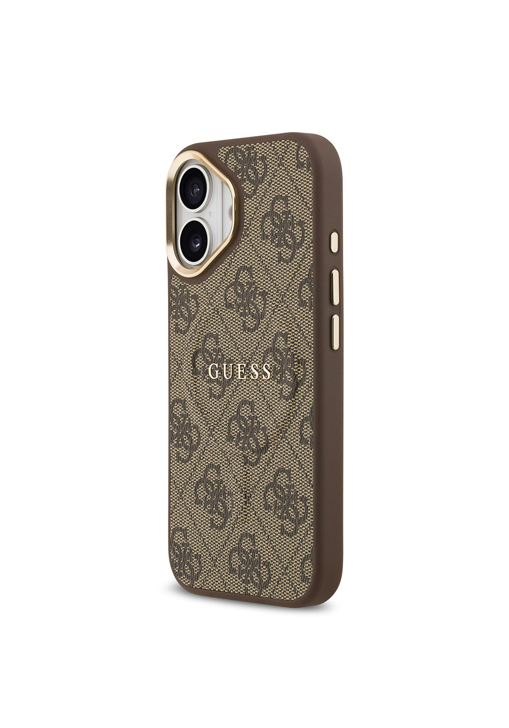 Apple iPhone 17 Kılıf Guess Orijinal Lisanslı Manyetik Şarj Uyumlu Gold Metal Kamera Çerçeveli PU Deri 4G Desenli Yazı Logolu Kapak