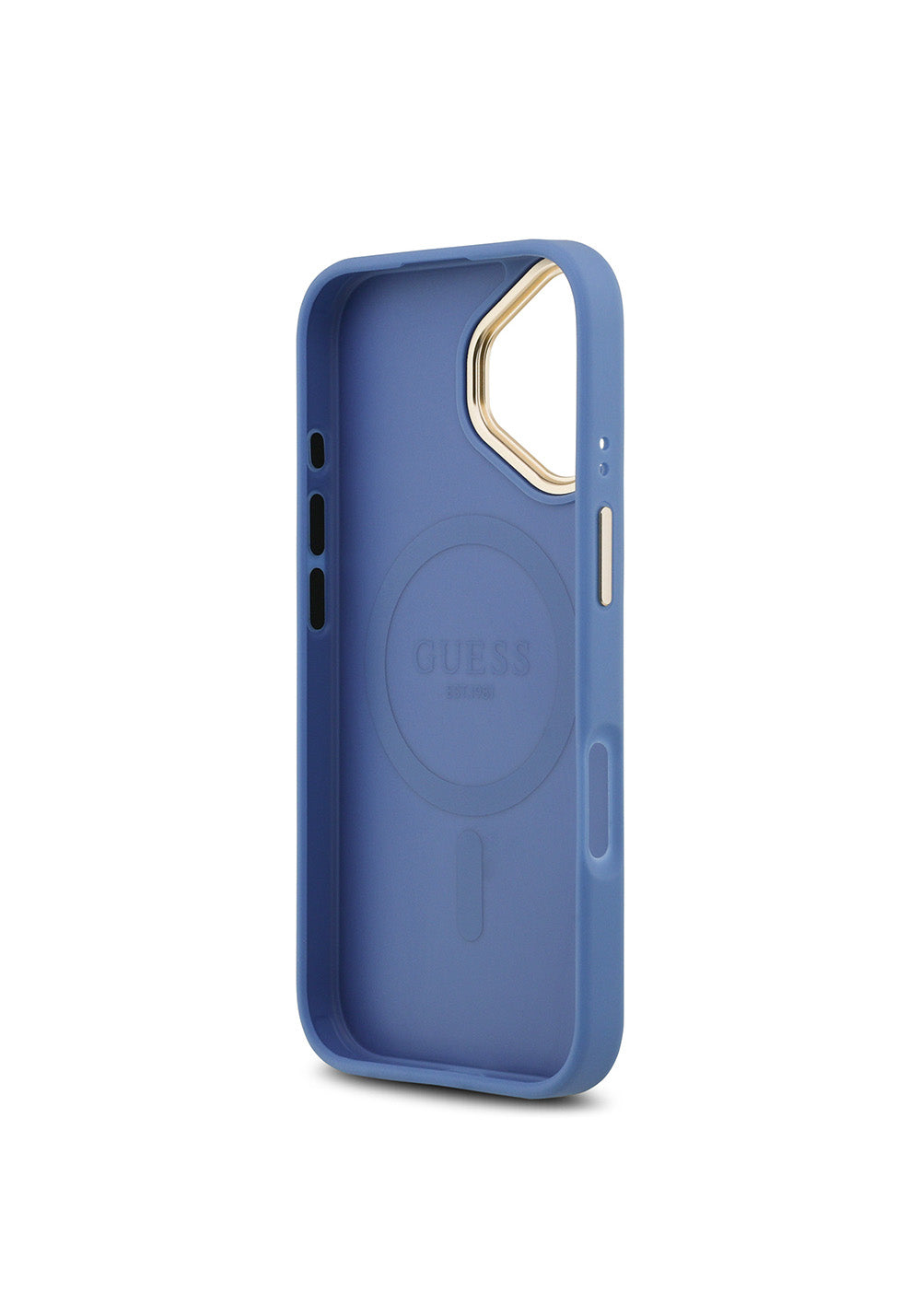 Apple iPhone 17 Kılıf Guess Orijinal Lisanslı Manyetik Şarj Uyumlu Gold Metal Kamera Çerçeveli PU Deri 4G Desenli Yazı Logolu Kapak