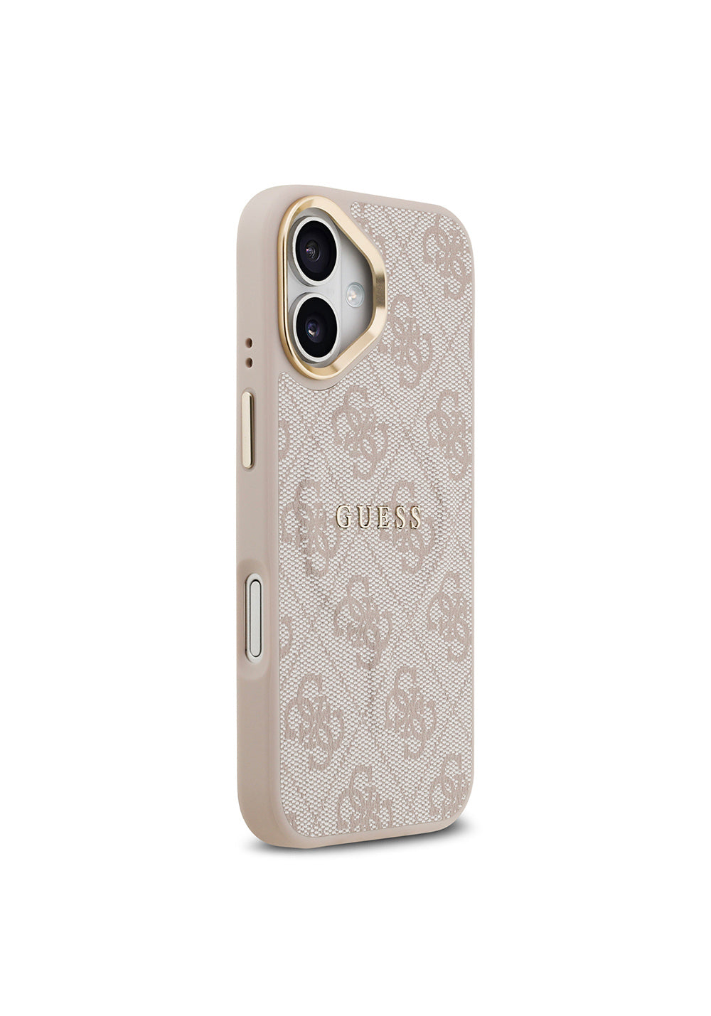 Apple iPhone 17 Kılıf Guess Orijinal Lisanslı Manyetik Şarj Uyumlu Gold Metal Kamera Çerçeveli PU Deri 4G Desenli Yazı Logolu Kapak