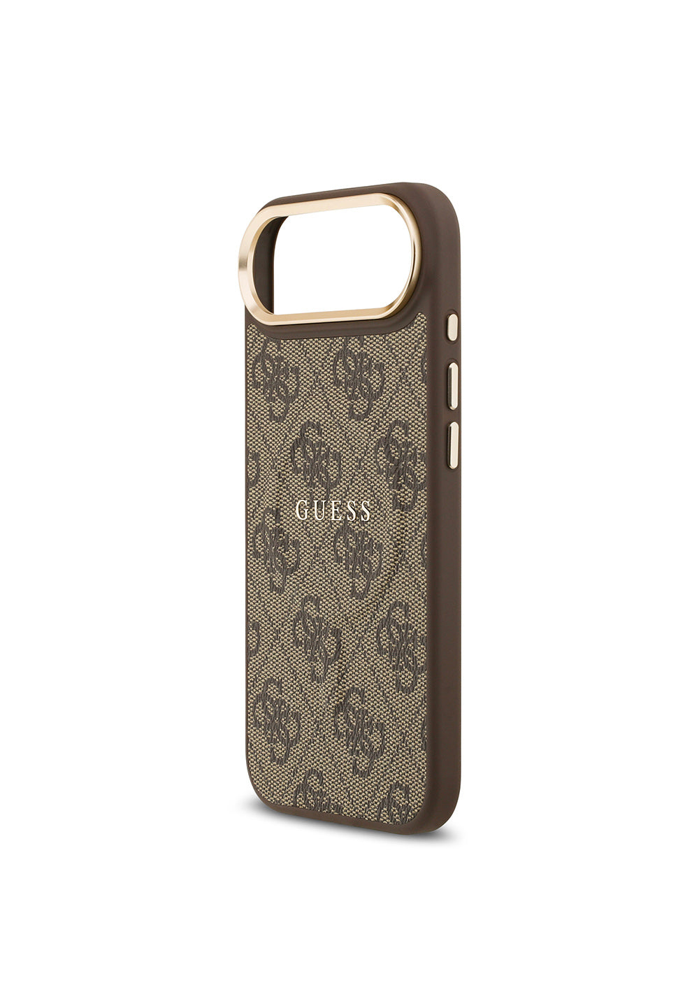 Apple iPhone 17 Air Kılıf Guess Orijinal Lisanslı Manyetik Şarj Uyumlu Gold Metal Kamera Çerçeveli PU Deri 4G Desenli Yazı Logolu Kapak
