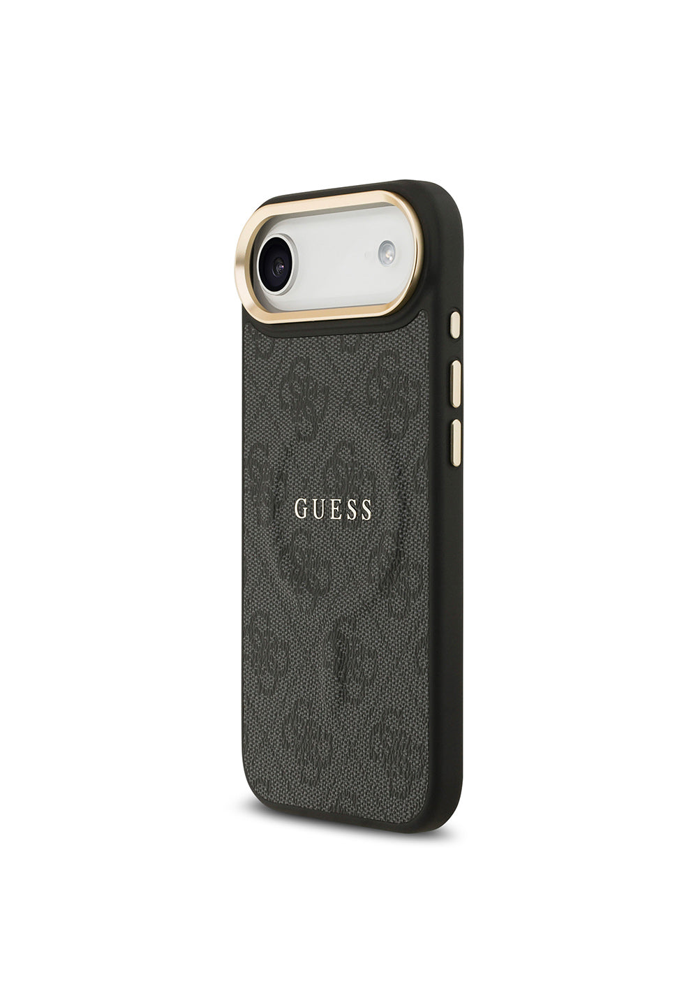 Apple iPhone 17 Air Kılıf Guess Orijinal Lisanslı Manyetik Şarj Uyumlu Gold Metal Kamera Çerçeveli PU Deri 4G Desenli Yazı Logolu Kapak