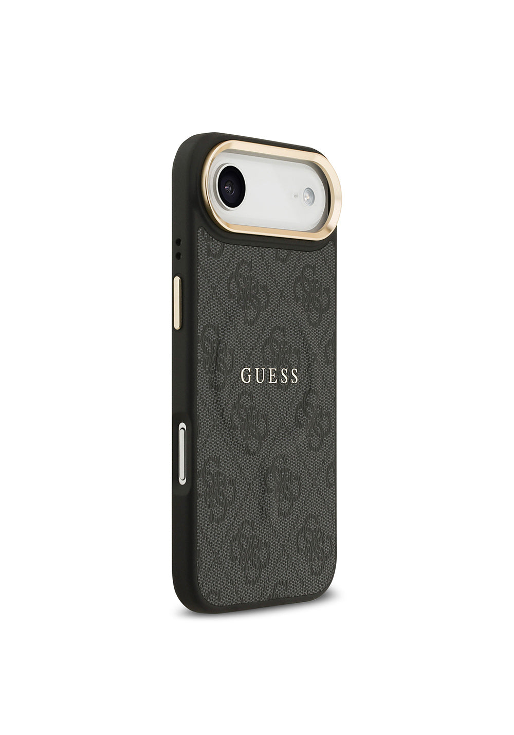 Apple iPhone 17 Air Kılıf Guess Orijinal Lisanslı Manyetik Şarj Uyumlu Gold Metal Kamera Çerçeveli PU Deri 4G Desenli Yazı Logolu Kapak