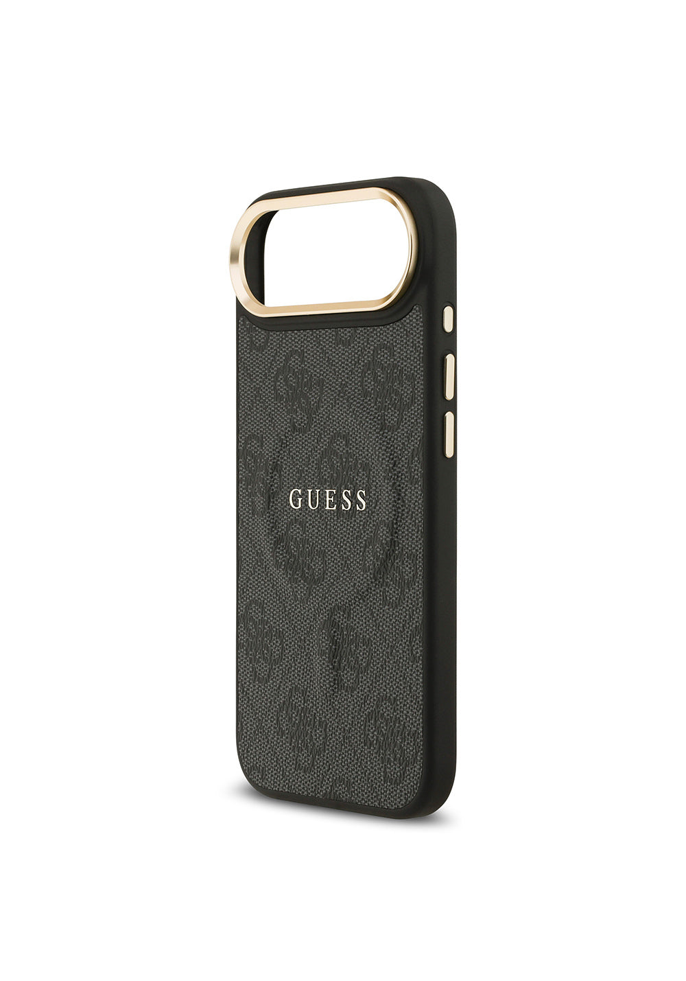 Apple iPhone 17 Air Kılıf Guess Orijinal Lisanslı Manyetik Şarj Uyumlu Gold Metal Kamera Çerçeveli PU Deri 4G Desenli Yazı Logolu Kapak