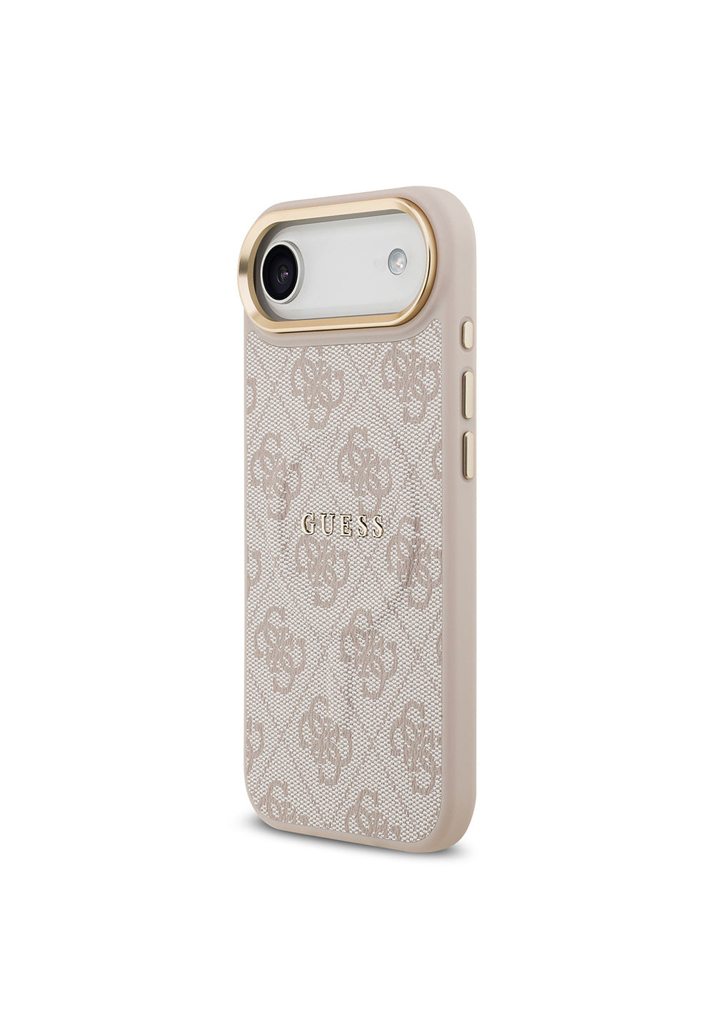 Apple iPhone 17 Air Kılıf Guess Orijinal Lisanslı Manyetik Şarj Uyumlu Gold Metal Kamera Çerçeveli PU Deri 4G Desenli Yazı Logolu Kapak