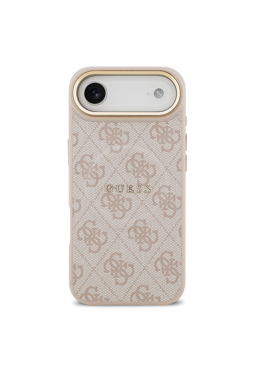 Apple iPhone 17 Air Kılıf Guess Orijinal Lisanslı Manyetik Şarj Uyumlu Gold Metal Kamera Çerçeveli PU Deri 4G Desenli Yazı Logolu Kapak