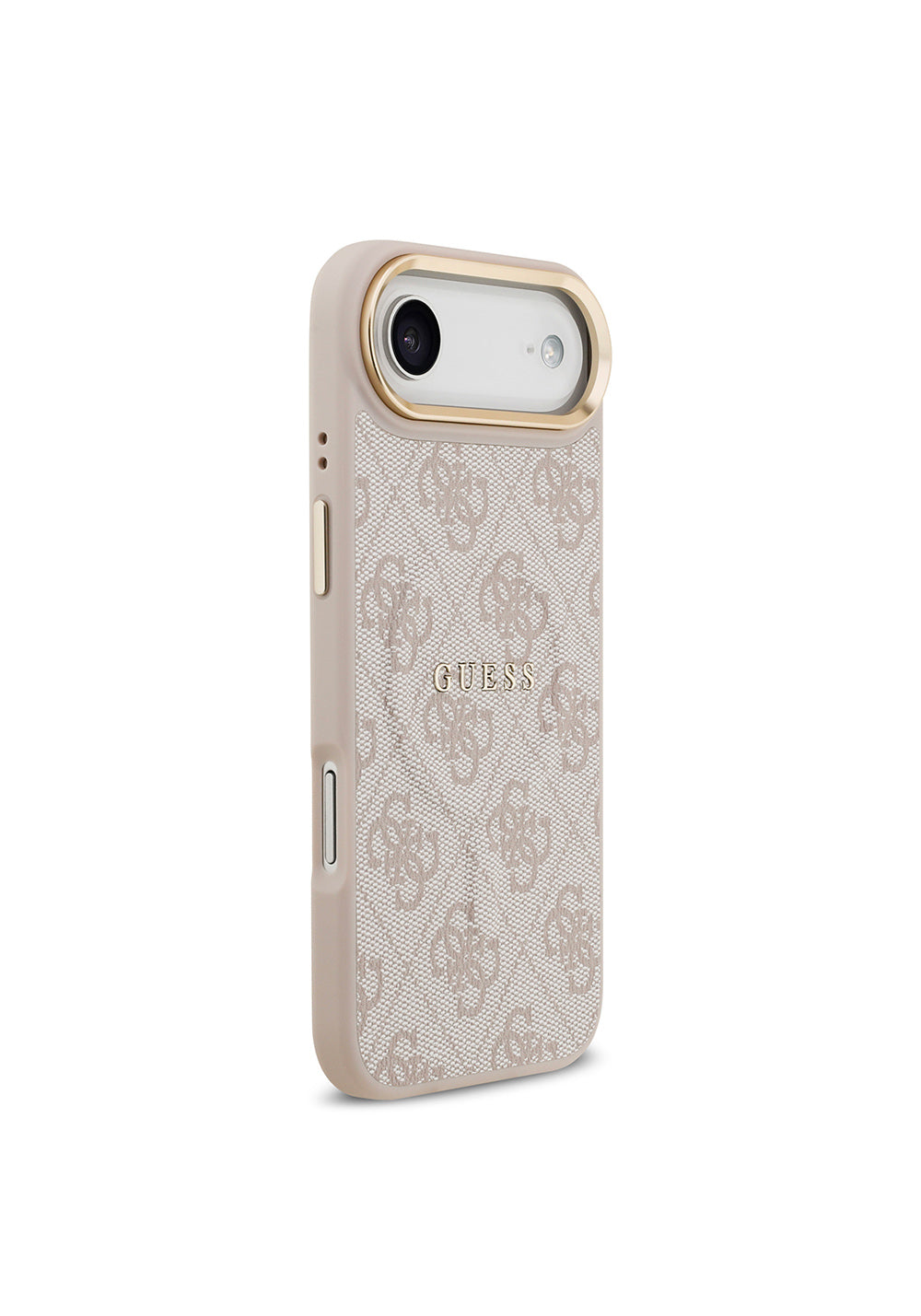 Apple iPhone 17 Air Kılıf Guess Orijinal Lisanslı Manyetik Şarj Uyumlu Gold Metal Kamera Çerçeveli PU Deri 4G Desenli Yazı Logolu Kapak