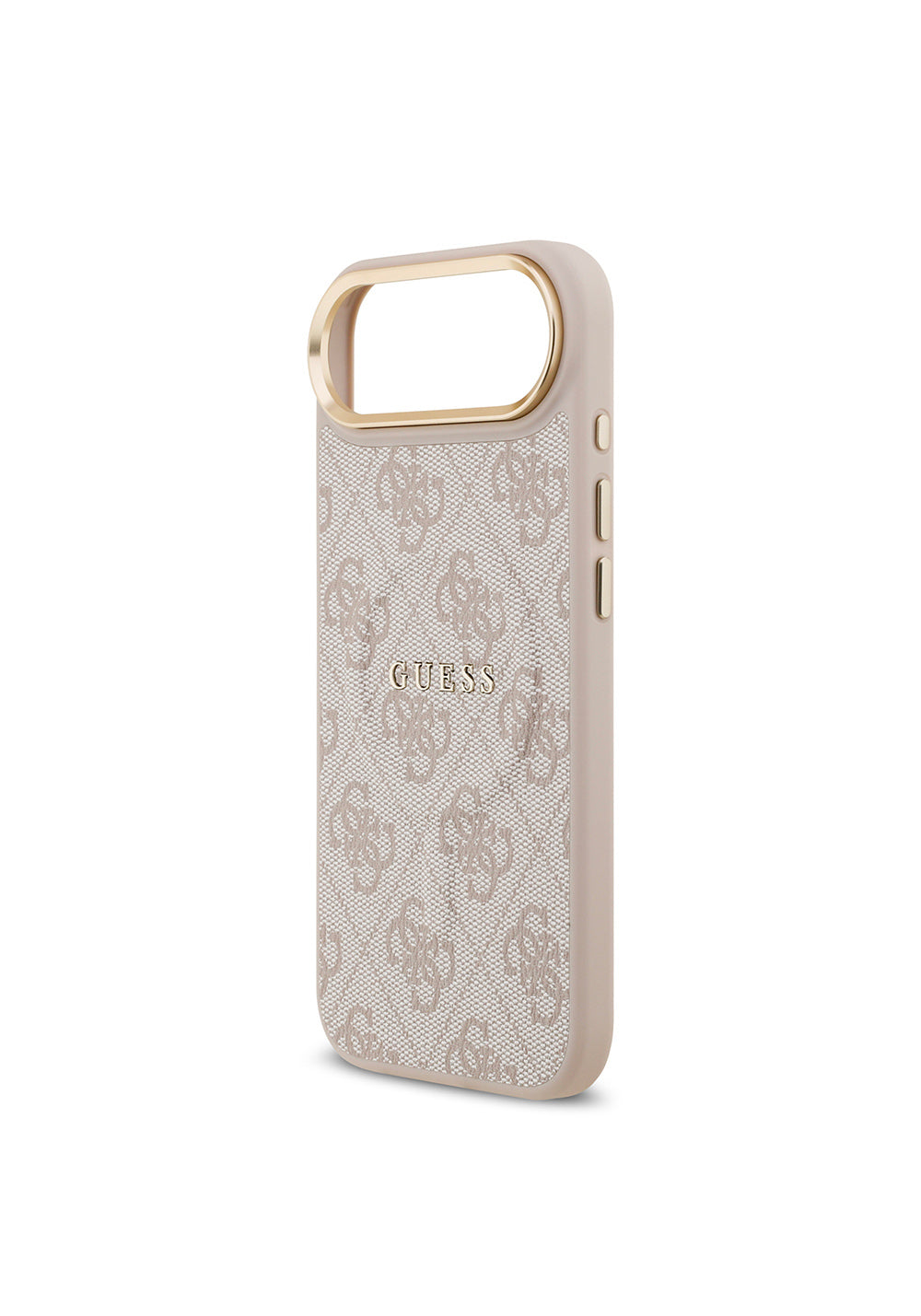 Apple iPhone 17 Air Kılıf Guess Orijinal Lisanslı Manyetik Şarj Uyumlu Gold Metal Kamera Çerçeveli PU Deri 4G Desenli Yazı Logolu Kapak