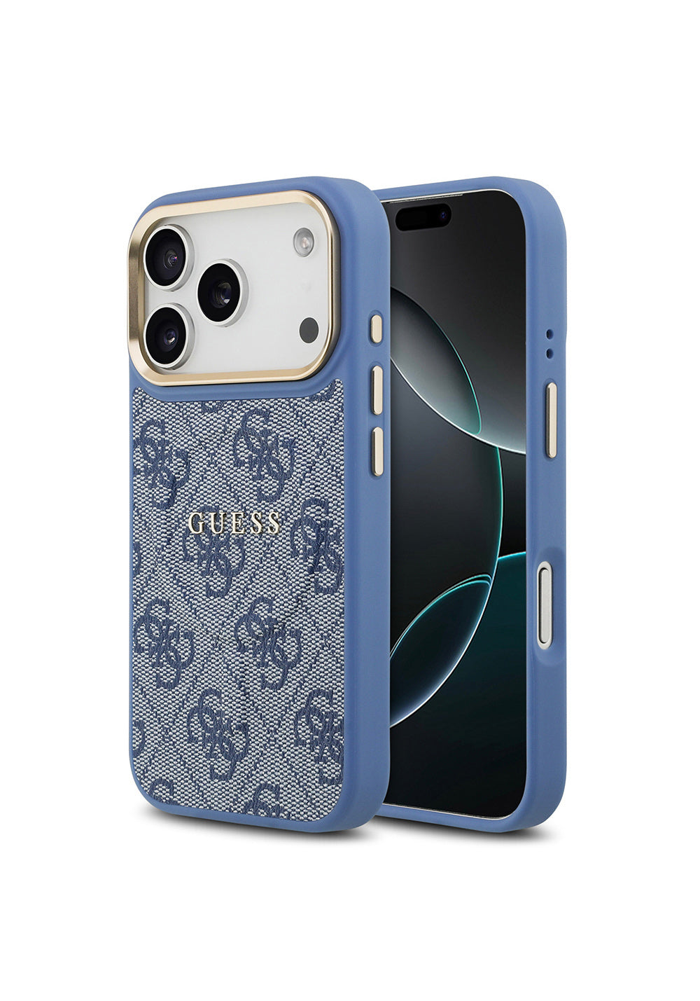 Apple iPhone 17 Pro Kılıf Guess Orijinal Lisanslı Manyetik Şarj Uyumlu Gold Metal Kamera Çerçeveli PU Deri 4G Desenli Yazı Logolu Kapak
