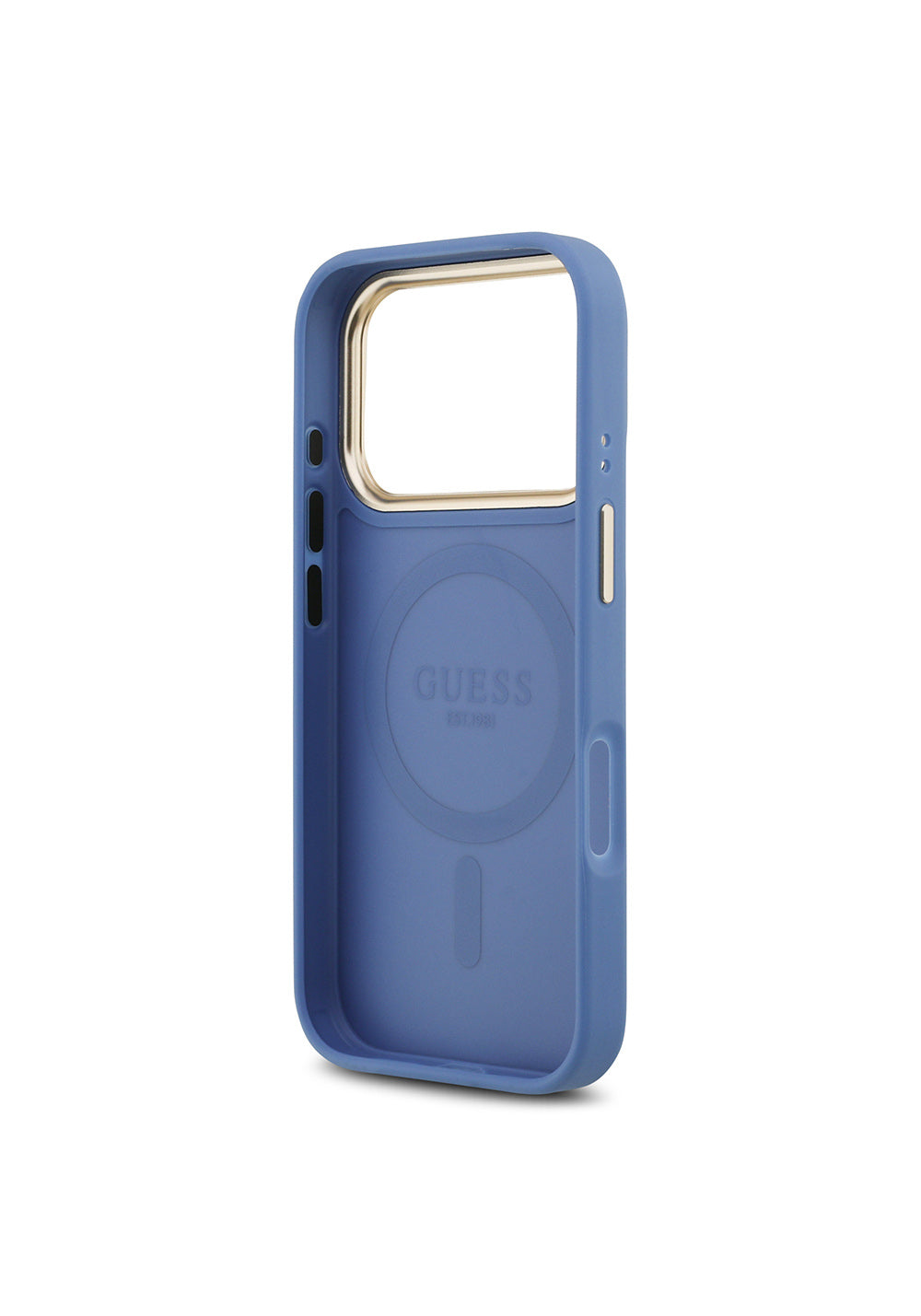 Apple iPhone 17 Pro Kılıf Guess Orijinal Lisanslı Manyetik Şarj Uyumlu Gold Metal Kamera Çerçeveli PU Deri 4G Desenli Yazı Logolu Kapak