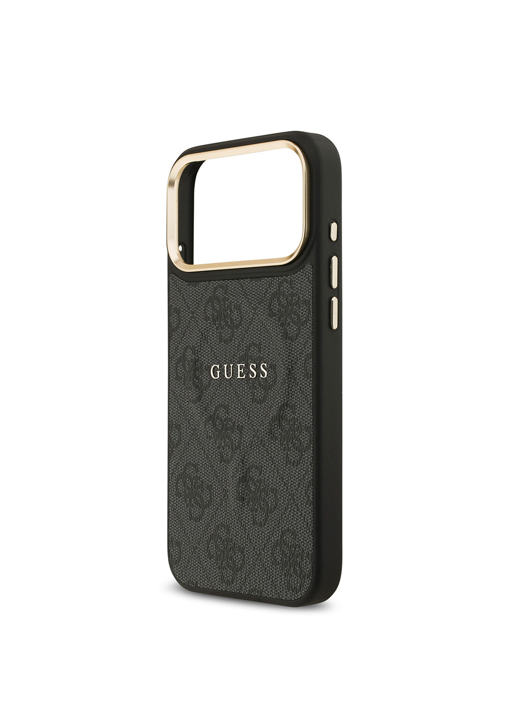 Apple iPhone 17 Pro Max Kılıf Guess Orijinal Lisanslı Manyetik Şarj Uyumlu Gold Metal Kamera Çerçeveli PU Deri 4G Desenli Yazı Logolu Kapak