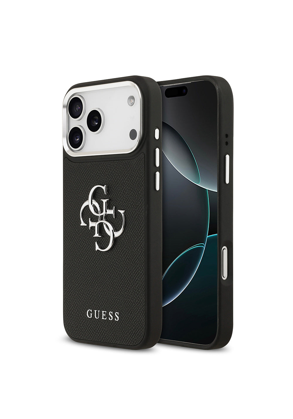 Apple iPhone 17 Pro Max Kılıf Guess Orijinal Lisanslı Metal Kamera Çerçeveli Metal Büyük 4G ve Yazı Logolu PU Deri Kapak