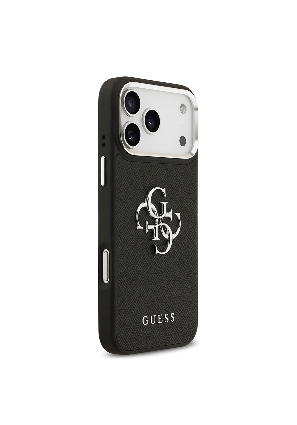 Apple iPhone 17 Pro Max Kılıf Guess Orijinal Lisanslı Metal Kamera Çerçeveli Metal Büyük 4G ve Yazı Logolu PU Deri Kapak