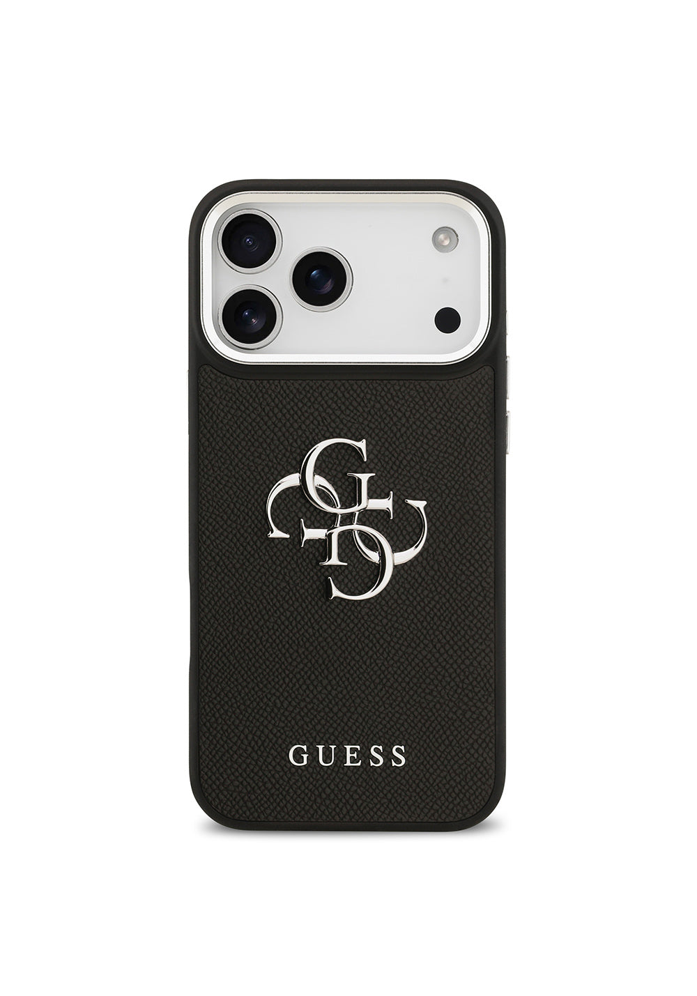 Apple iPhone 17 Pro Max Kılıf Guess Orijinal Lisanslı Metal Kamera Çerçeveli Metal Büyük 4G ve Yazı Logolu PU Deri Kapak