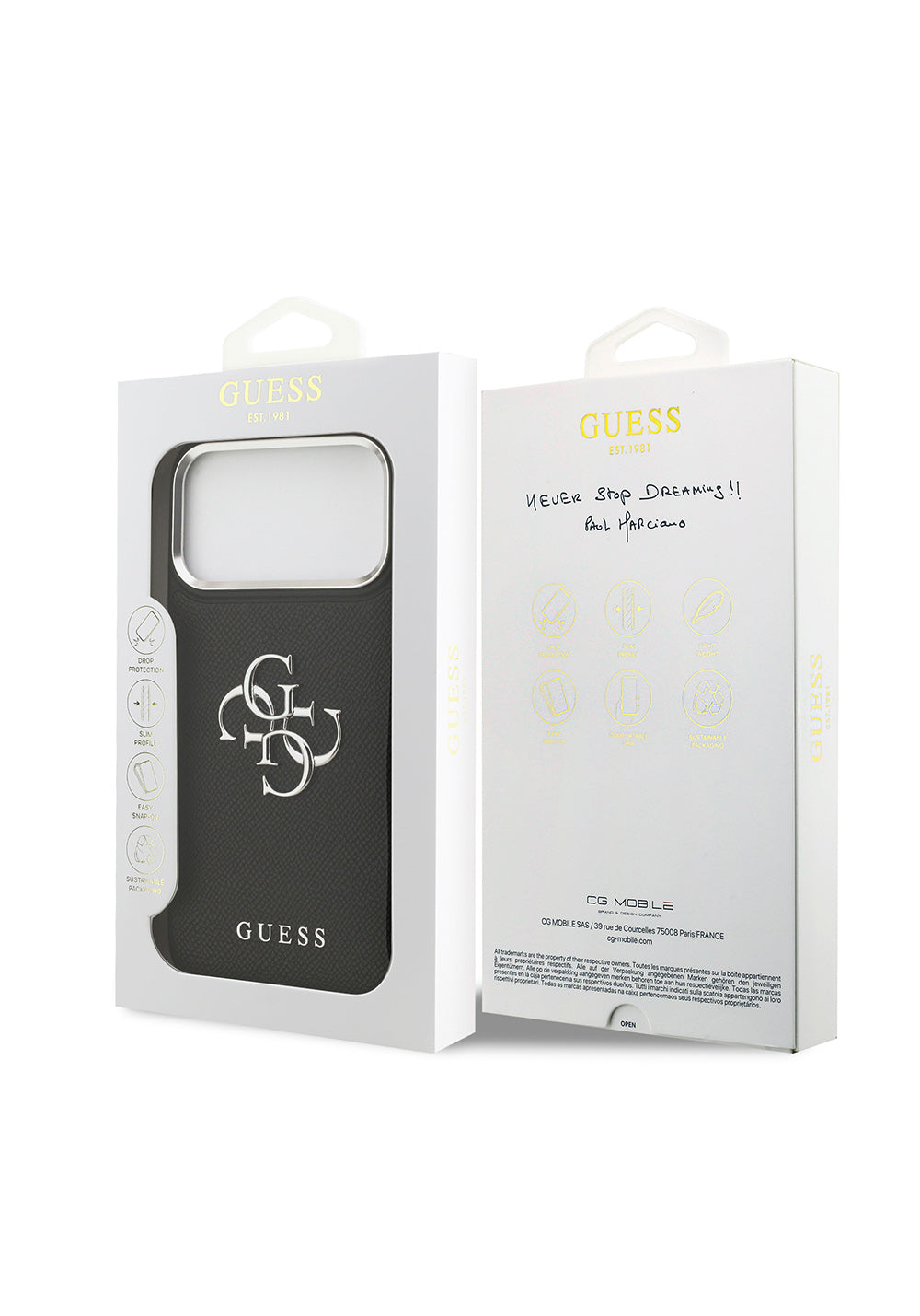 Apple iPhone 17 Pro Max Kılıf Guess Orijinal Lisanslı Metal Kamera Çerçeveli Metal Büyük 4G ve Yazı Logolu PU Deri Kapak