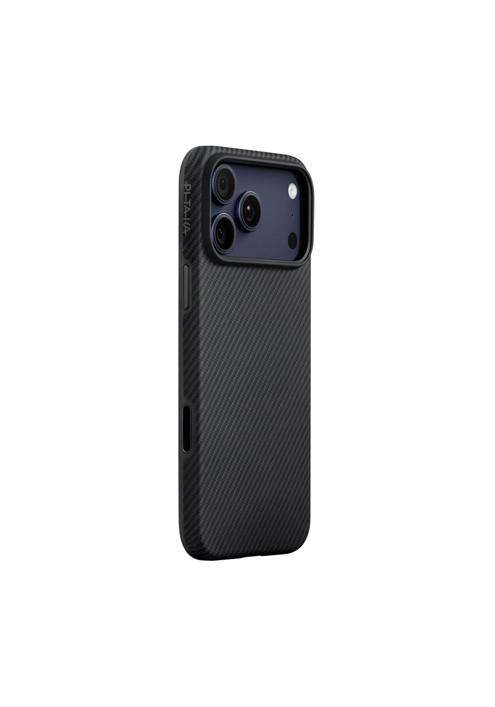 Apple iPhone 17 Pro Max Kılıf Manyetik Şarj Uyumlu 1500D Aramid Karbon Fiber Pitaka Military-Grade Classic Serisi Black-Grey Twill Kapak
