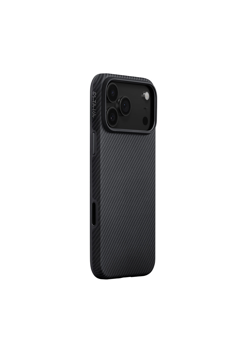 Apple iPhone 17 Pro Max Kılıf Manyetik Şarj Uyumlu 1500D Aramid Karbon Fiber Pitaka Military-Grade Classic Serisi Black-Grey Twill Kapak