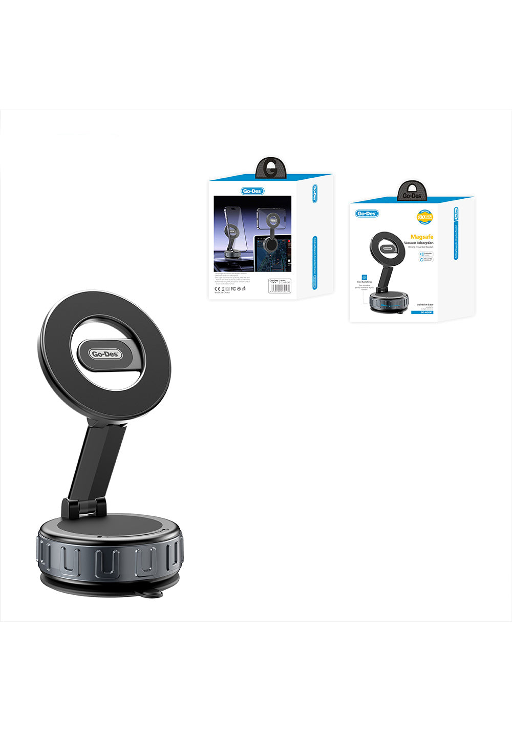 Go Des GD-HD241 360 Derece Dönebilen Vakum Özellikli Magnetik Telefon Tutucu