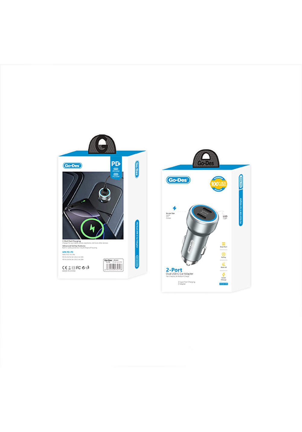 Go Des GD-QC2208 Hızlı Şarj Özellikli LED Aydınlatmalı Araç Şarj Başlığı 30W