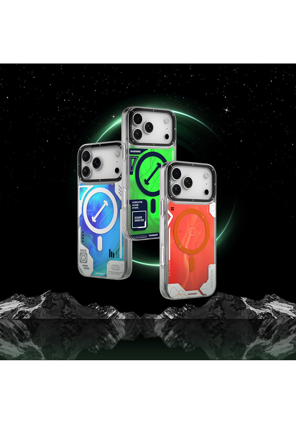 Apple iPhone 17 Pro Kılıf Manyetik Şarj Uyumlu Parlak Kumlu Sıvılı Tasarımlı Galaxy Fantasy Serisi Kapak