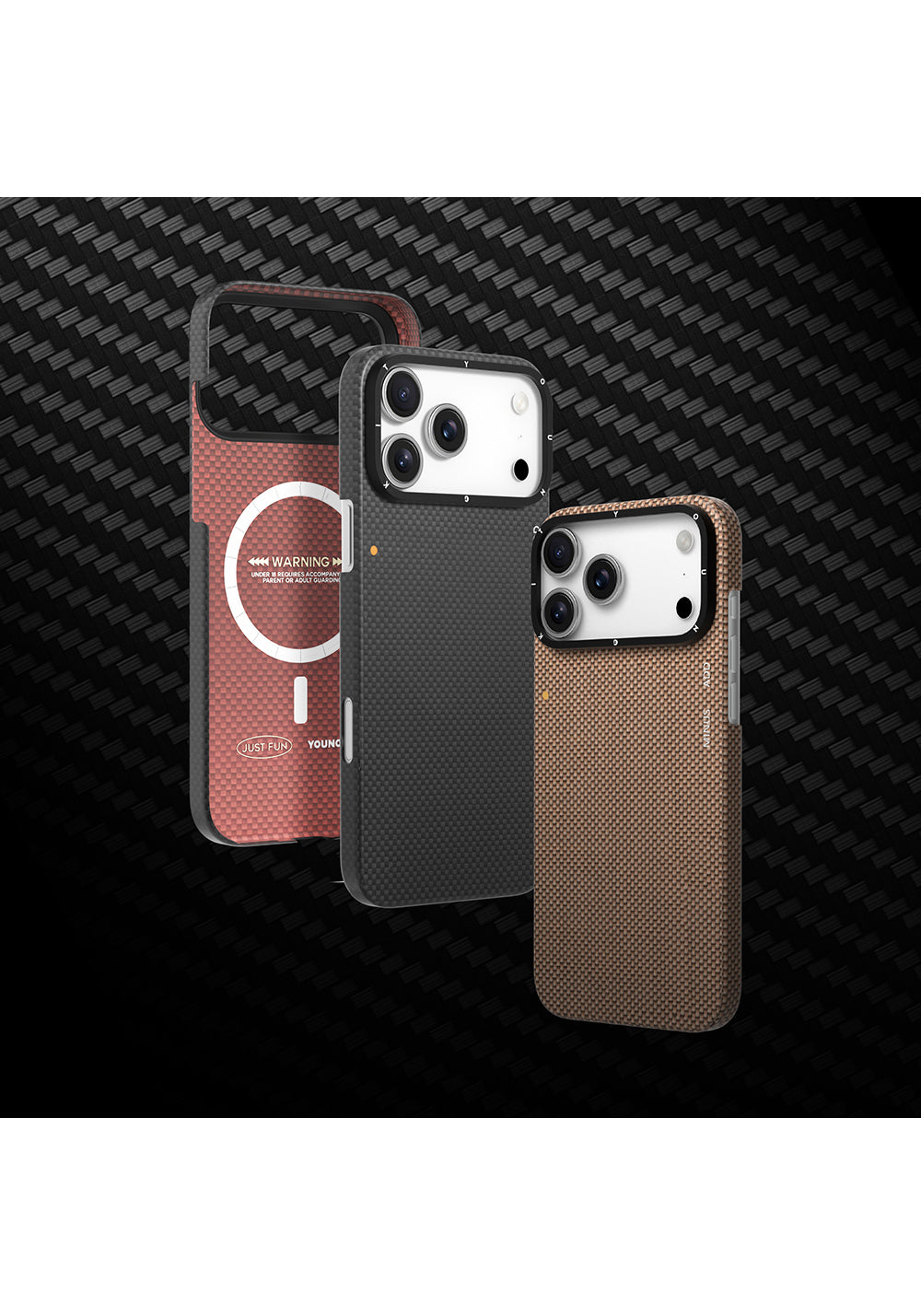 Apple iPhone 17 Pro Max Kılıf Manyetik Şarj Uyumlu Aramid Fiber Youngkit 1500D Extreme Wing Titanyum-Gold Serisi Kapak