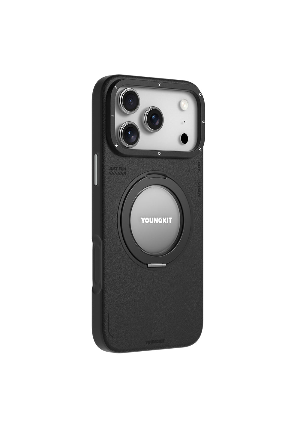 Apple iPhone 17 Pro Kılıf Manyetik Şarj Uyumlu 360 Derece Standlı Basit Mat Deri Desenli Youngkit Tech Leather Serisi Kapak