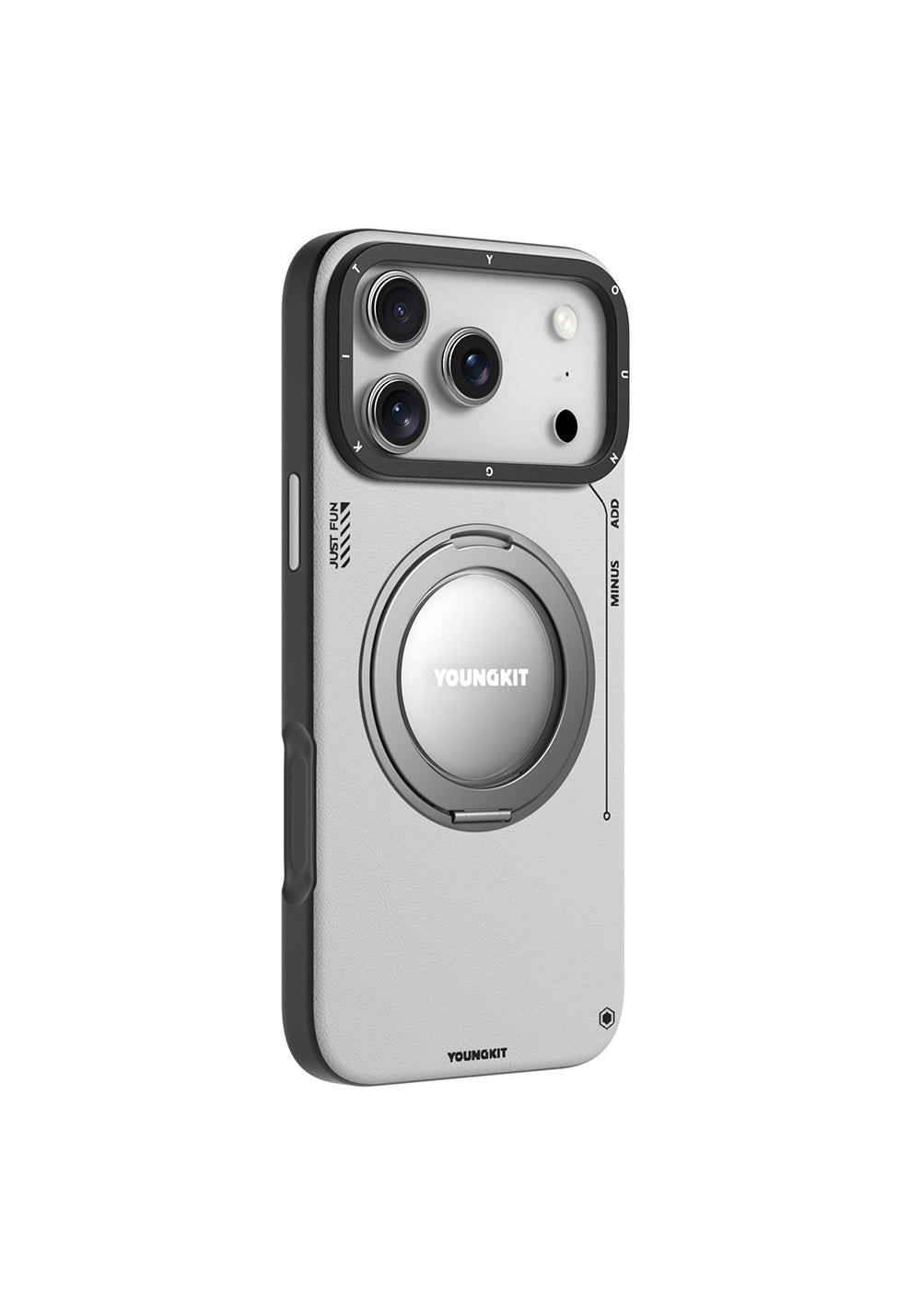 Apple iPhone 17 Pro Kılıf Manyetik Şarj Uyumlu 360 Derece Standlı Basit Mat Deri Desenli Youngkit Tech Leather Serisi Kapak