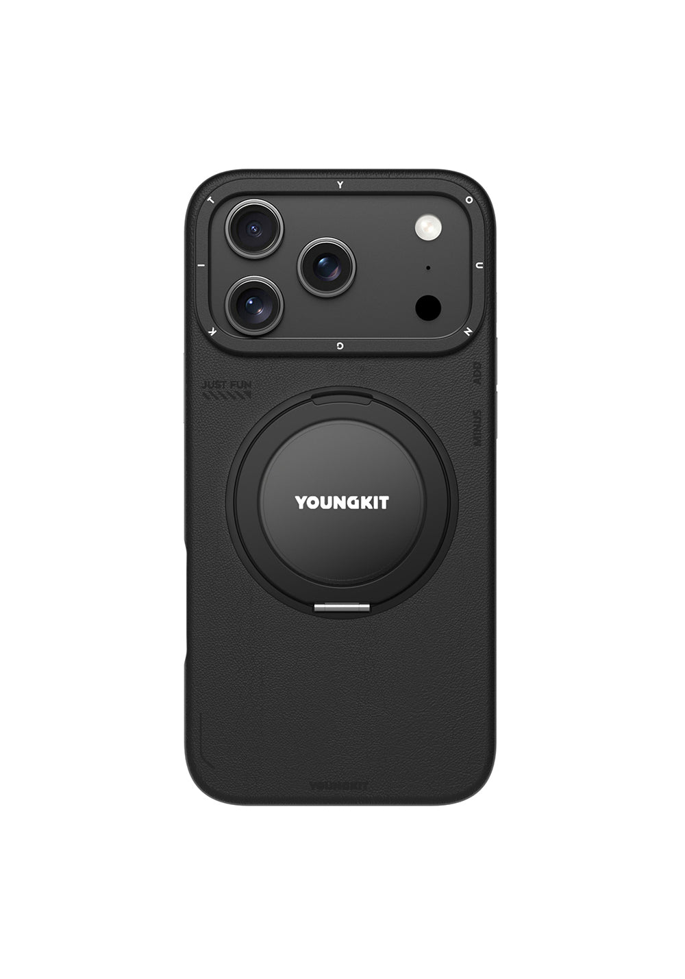 Apple iPhone 17 Pro Max Kılıf Manyetik Şarj Uyumlu 360 Derece Standlı Basit Mat Deri Desenli Youngkit Tech Leather Serisi Kapak