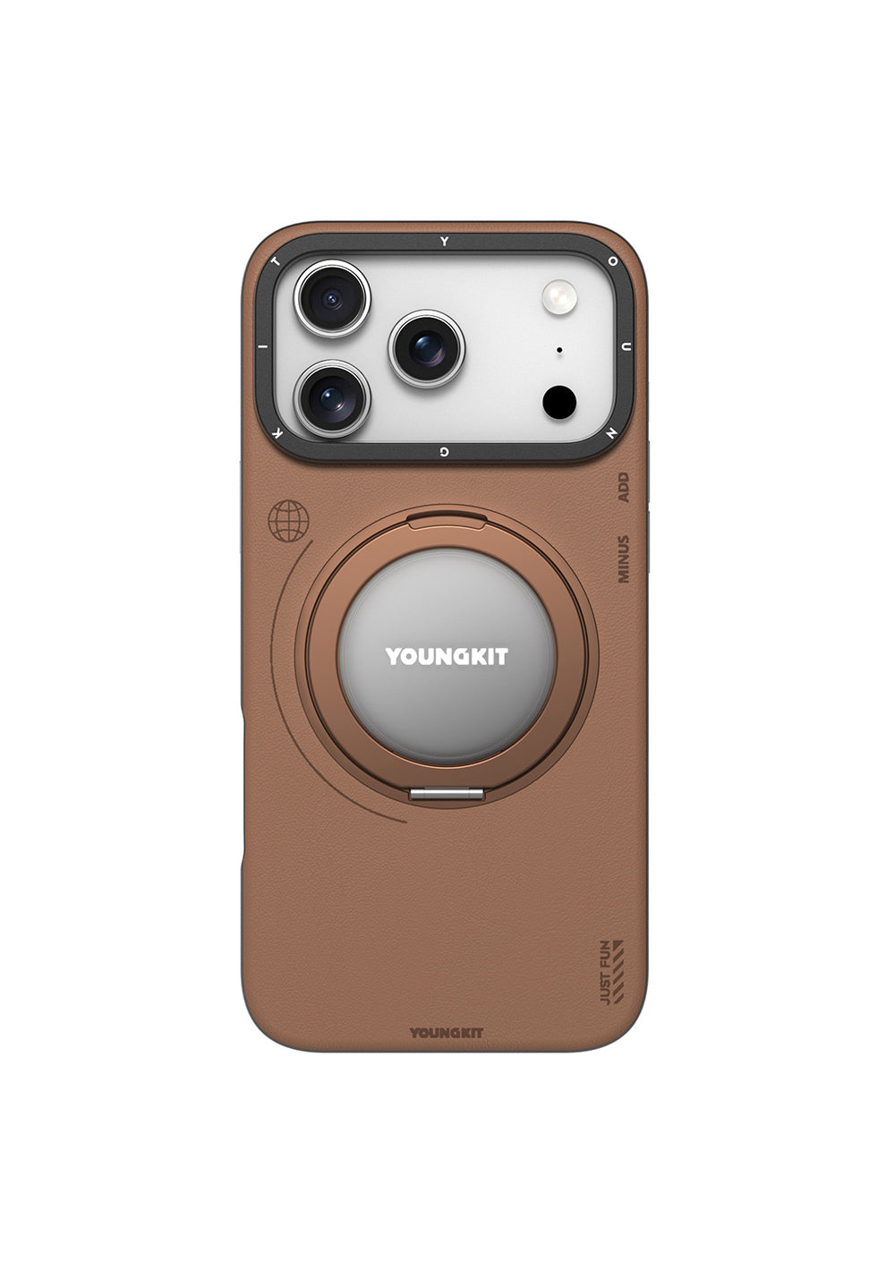 Apple iPhone 17 Pro Max Kılıf Manyetik Şarj Uyumlu 360 Derece Standlı Basit Mat Deri Desenli Youngkit Tech Leather Serisi Kapak
