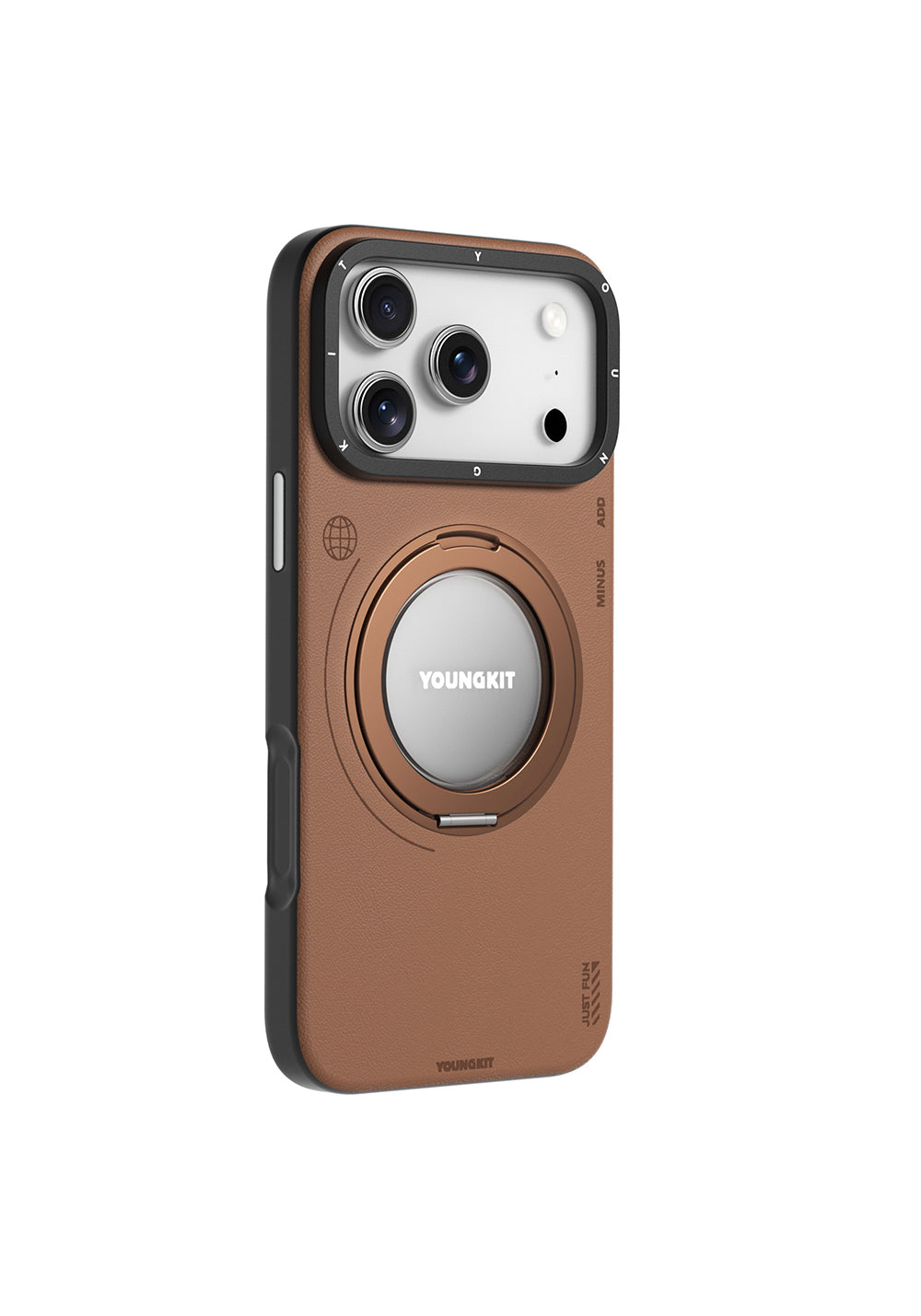Apple iPhone 17 Pro Max Kılıf Manyetik Şarj Uyumlu 360 Derece Standlı Basit Mat Deri Desenli Youngkit Tech Leather Serisi Kapak