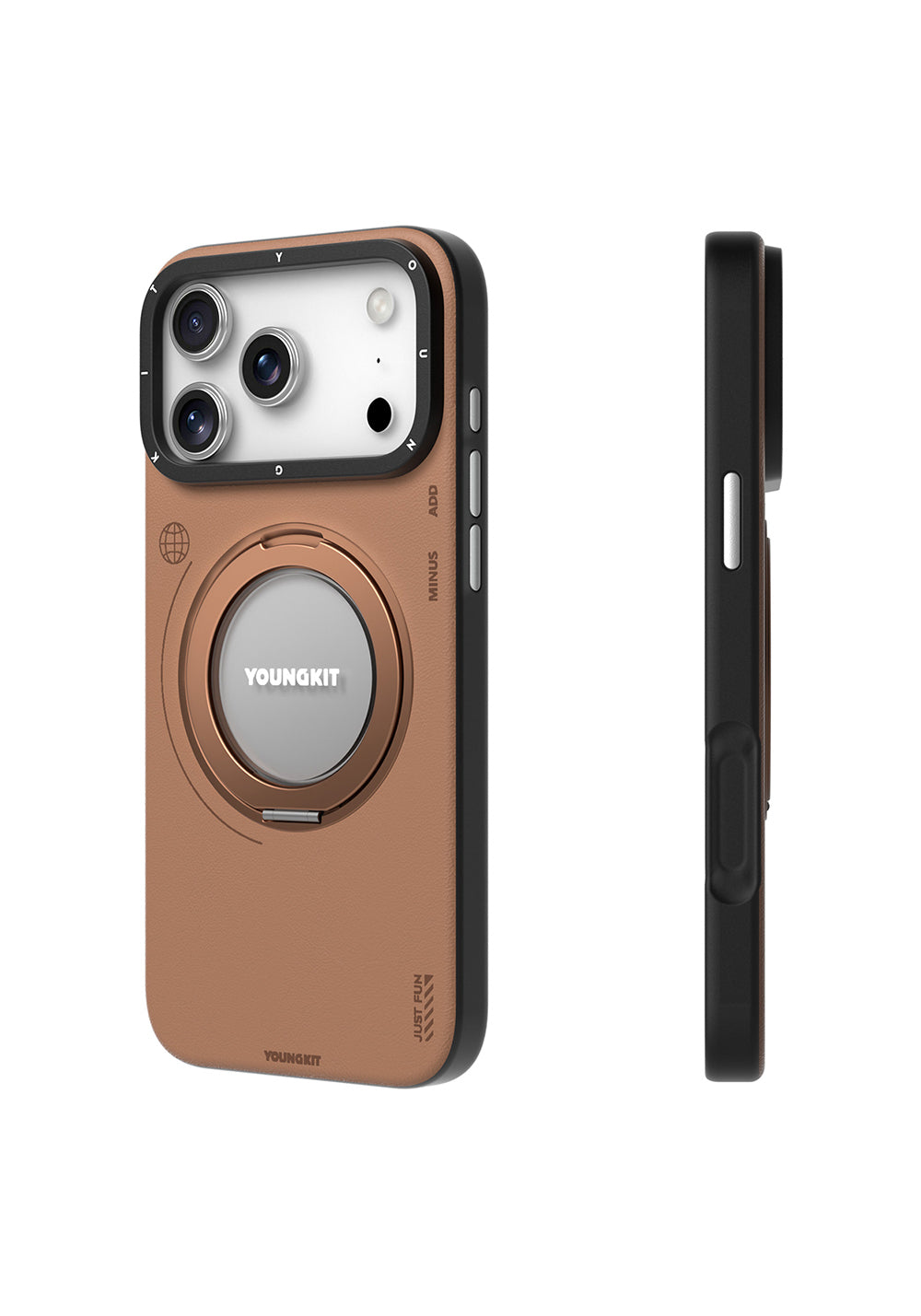 Apple iPhone 17 Pro Max Kılıf Manyetik Şarj Uyumlu 360 Derece Standlı Basit Mat Deri Desenli Youngkit Tech Leather Serisi Kapak
