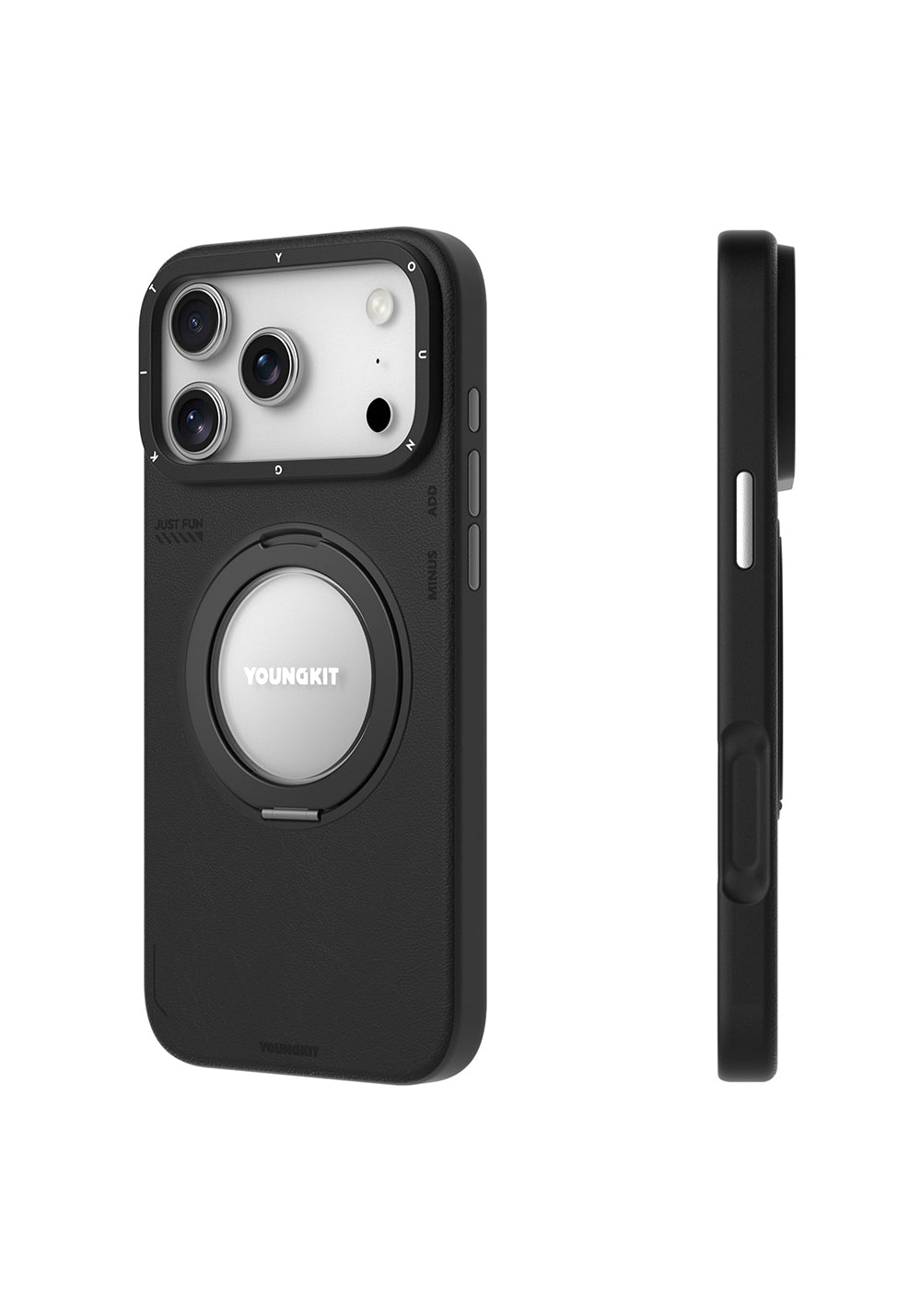 Apple iPhone 17 Pro Max Kılıf Manyetik Şarj Uyumlu 360 Derece Standlı Basit Mat Deri Desenli Youngkit Tech Leather Serisi Kapak