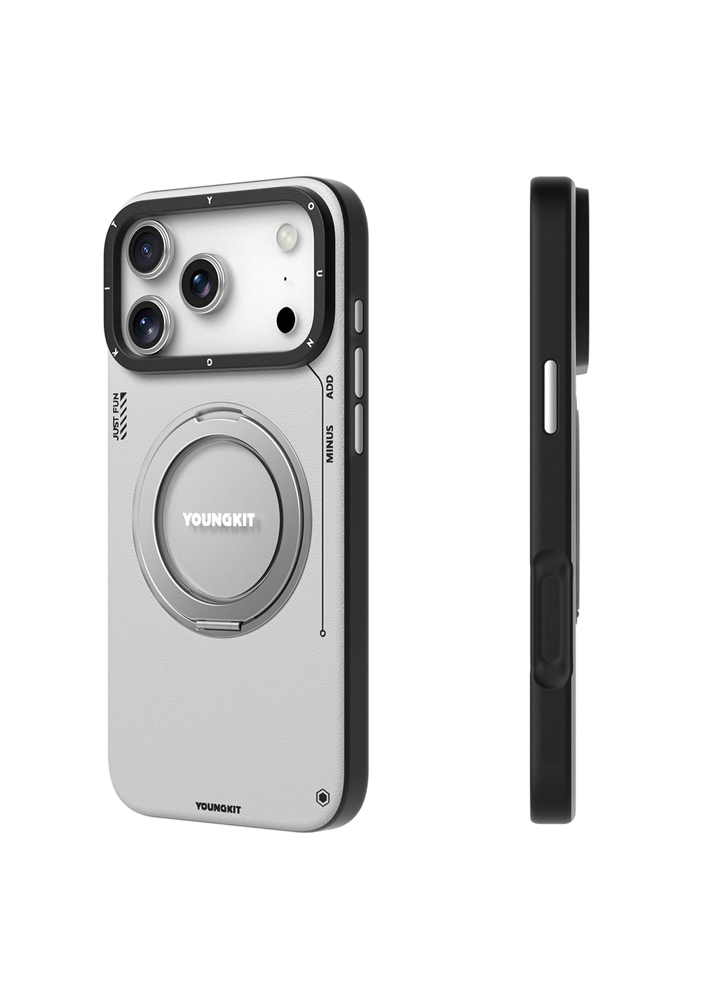 Apple iPhone 17 Pro Max Kılıf Manyetik Şarj Uyumlu 360 Derece Standlı Basit Mat Deri Desenli Youngkit Tech Leather Serisi Kapak