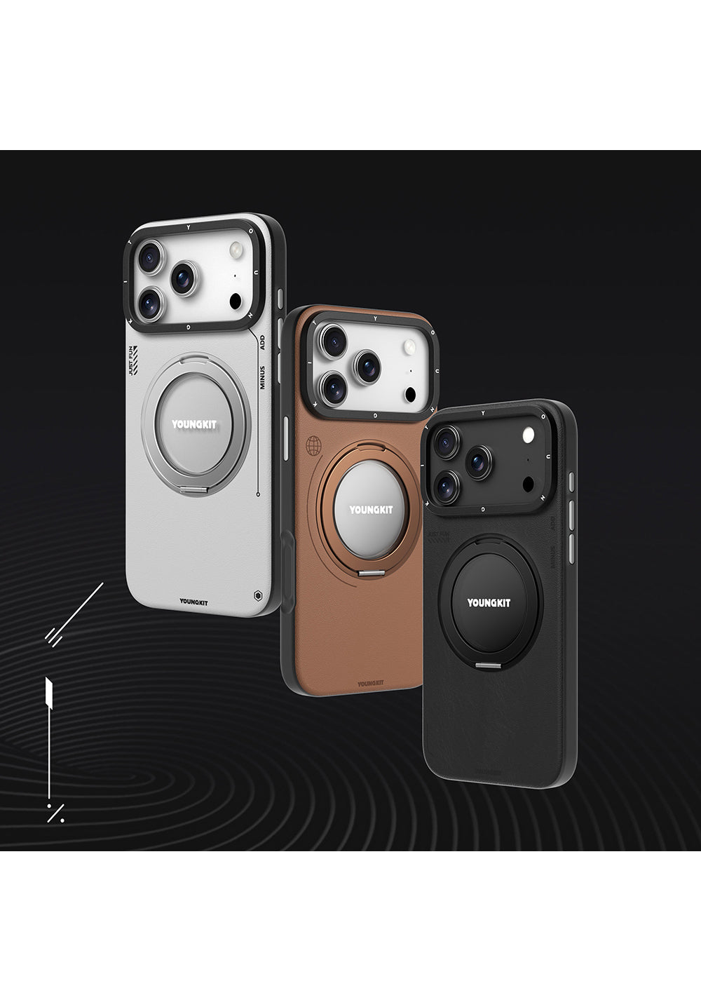 Apple iPhone 17 Pro Max Kılıf Manyetik Şarj Uyumlu 360 Derece Standlı Basit Mat Deri Desenli Youngkit Tech Leather Serisi Kapak