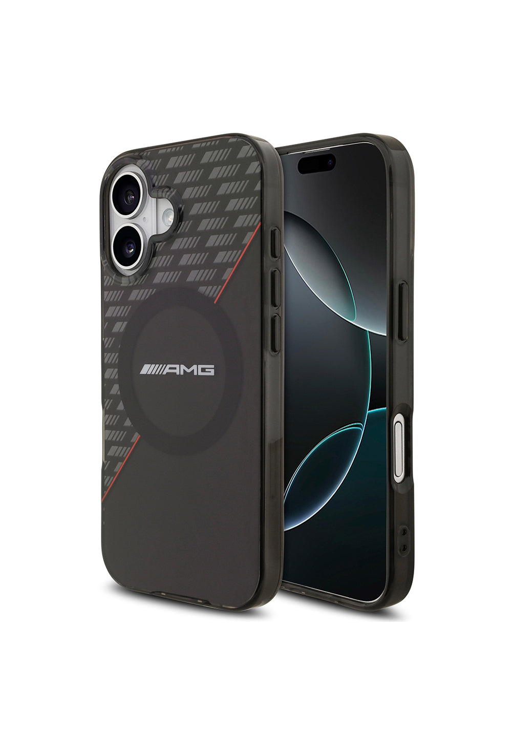 Apple iPhone 17 Kılıf AMG Orijinal Lisanslı Manyetik Şarj Uyumlu Çift Katmanlı Kırmızı Çapraz Çizgili Kapak
