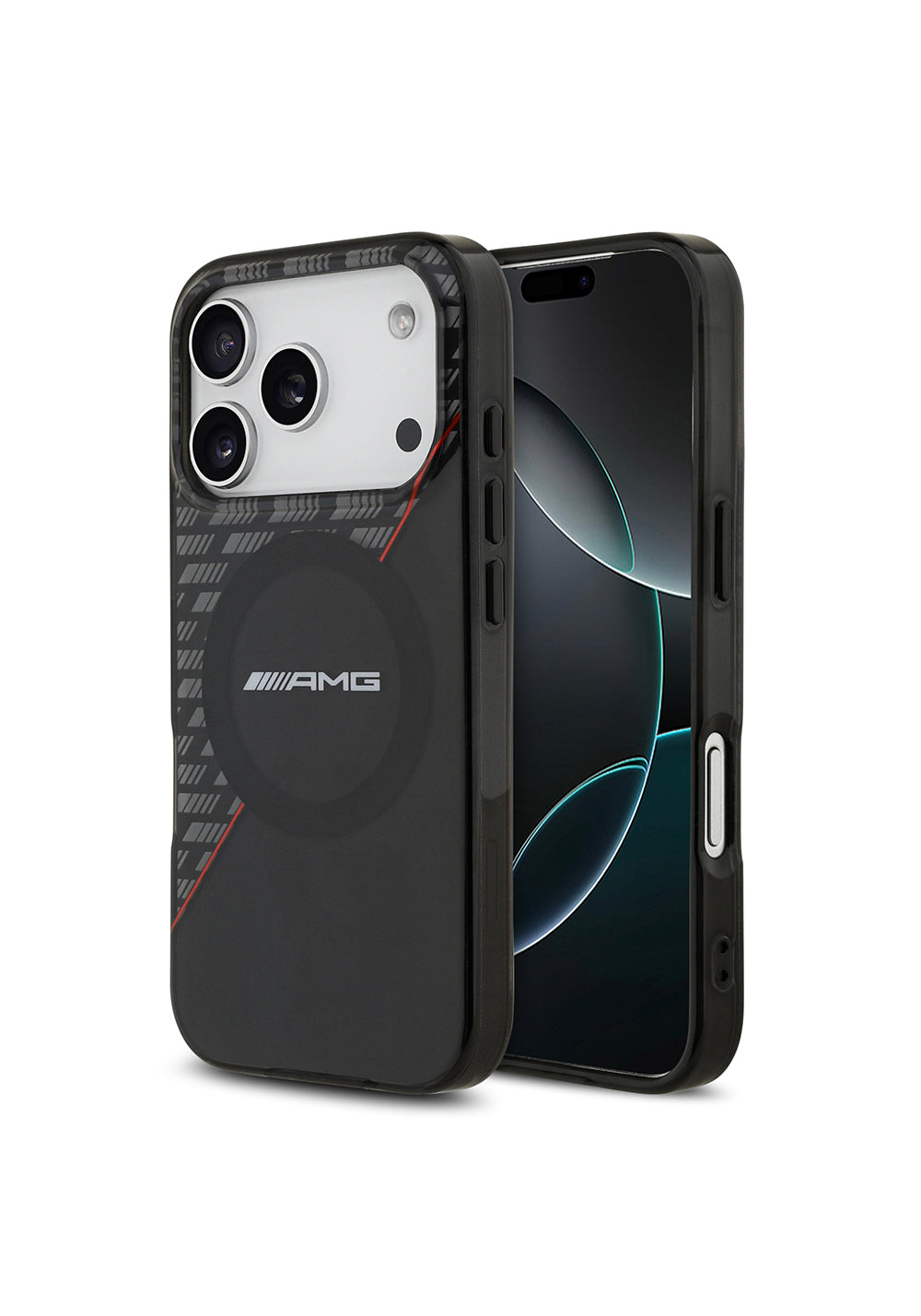 Apple iPhone 17 Pro Kılıf AMG Orijinal Lisanslı Manyetik Şarj Uyumlu Çift Katmanlı Kırmızı Çapraz Çizgili Kapak
