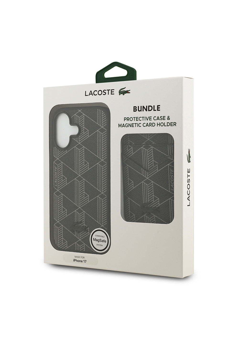 Apple iPhone 17 Kılıf Lacoste Orijinal Lisanslı Manyetik Şarj Uyumlu PU Deri Tasarımlı Kartlıklı Karışık Monogram Desenli Kapak