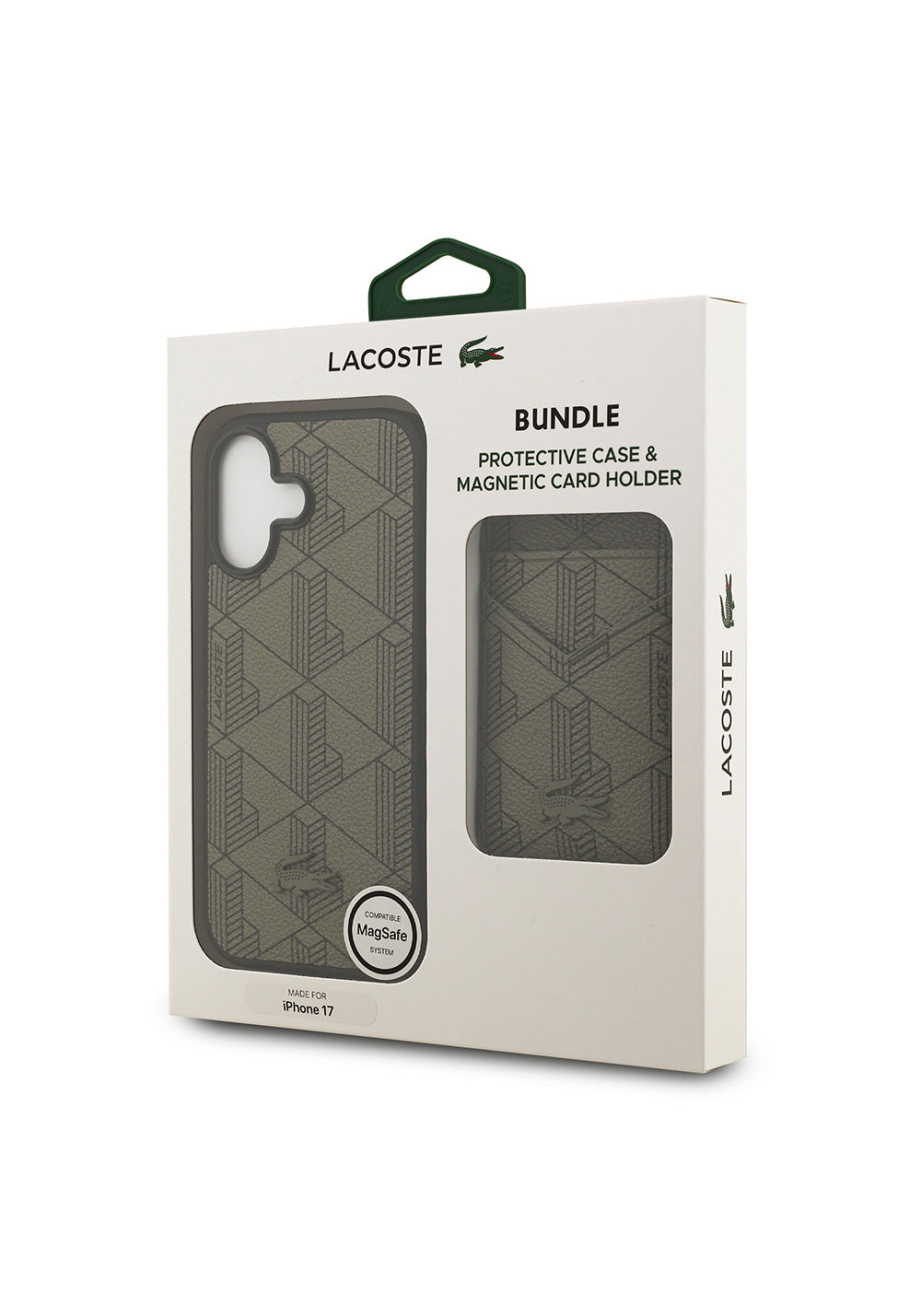Apple iPhone 17 Kılıf Lacoste Orijinal Lisanslı Manyetik Şarj Uyumlu PU Deri Tasarımlı Kartlıklı Karışık Monogram Desenli Kapak